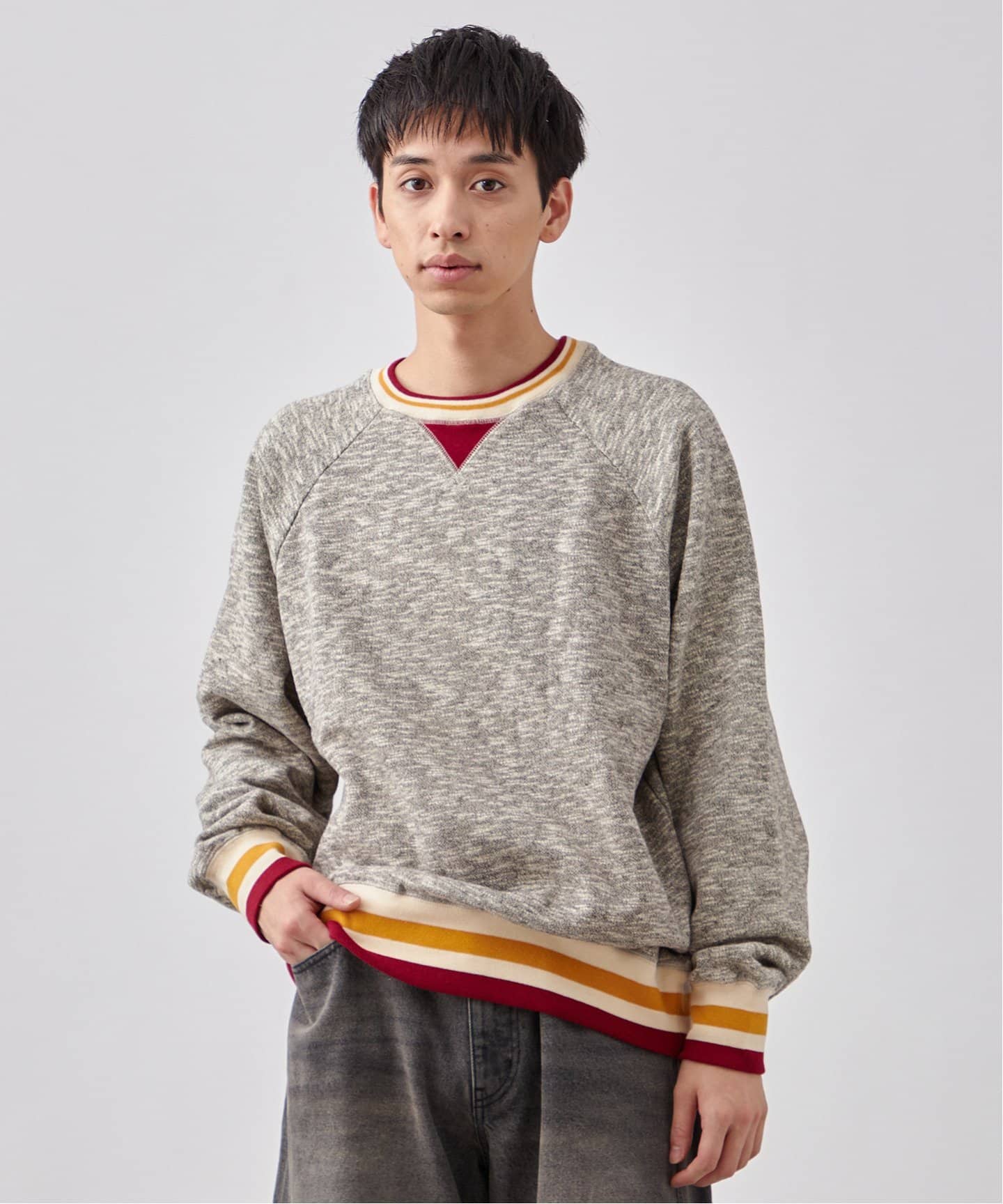 ビームスボーイHealthknit/ ラインリブクルーネック スウェット BEAMS WOMEN｜【別注】Healthknit / ライン リブ クルーネック