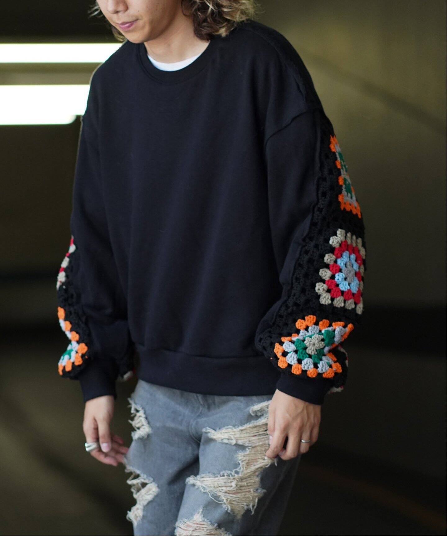 DISCOVERED / ディスカバード CROCHET SLEEVE SWEAT（スウェット 