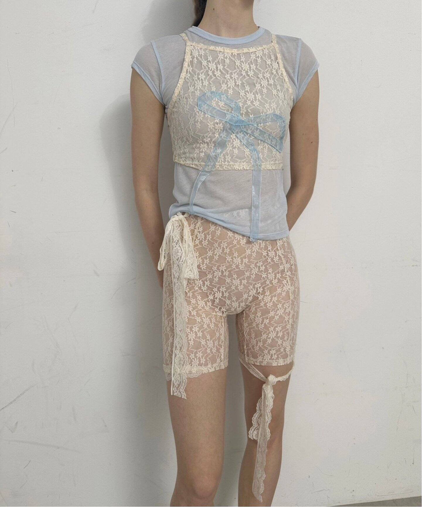 YUHAN WANG/ユハン ワン】ribbon bow lace top（Tシャツ／カットソー  