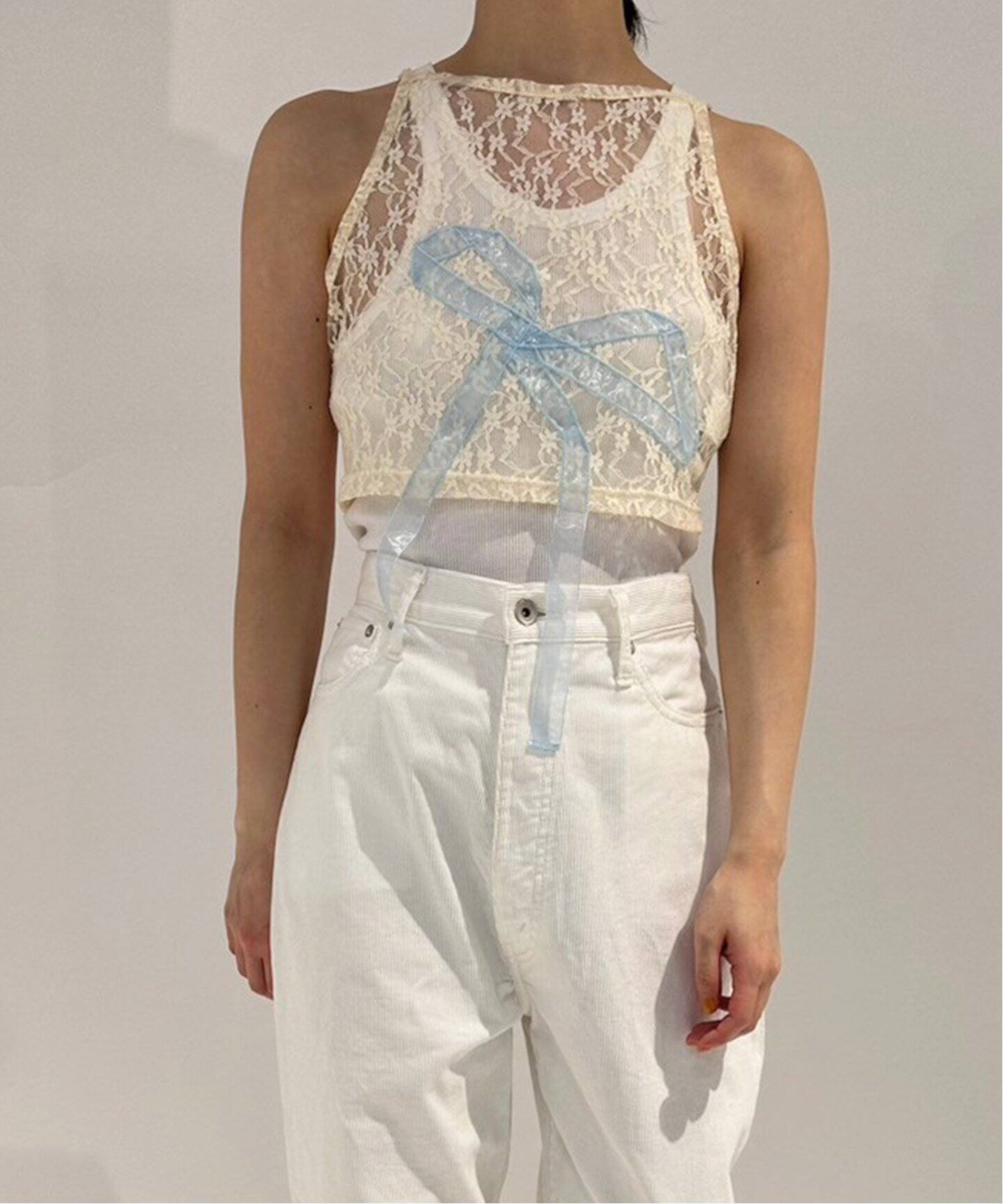 YUHAN WANG/ユハン ワン】ribbon bow lace top（Tシャツ／カットソー 