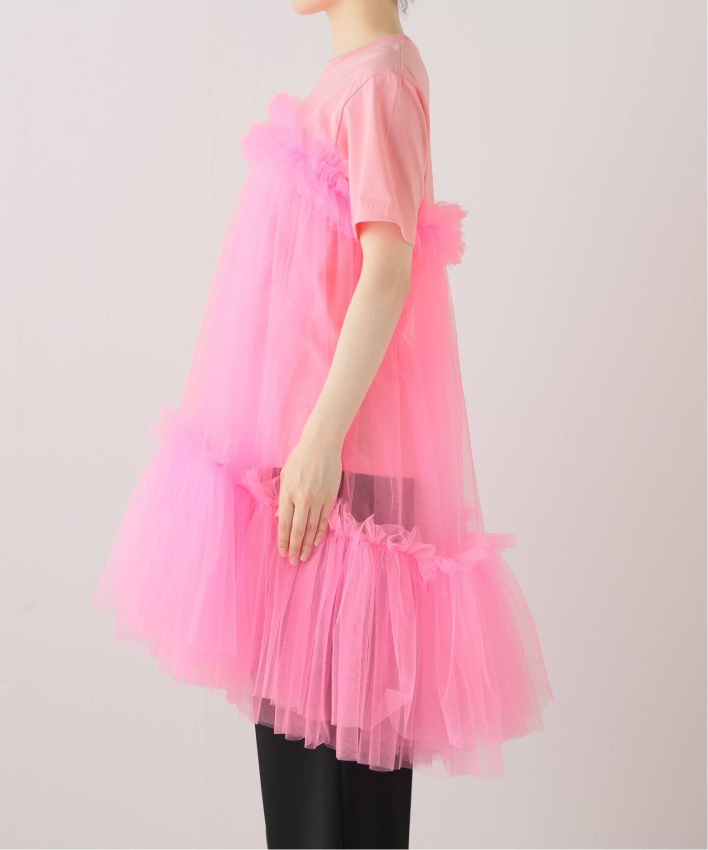VIVIANO / ヴィヴィアーノ】Gatehered Tulle T-shirt（Tシャツ 