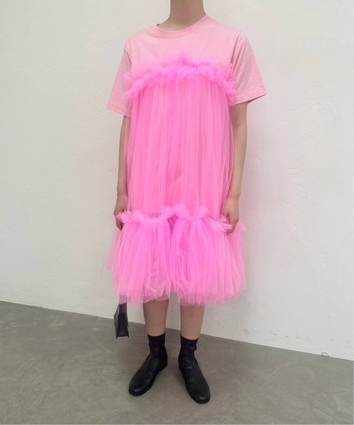 VIVIANO / ヴィヴィアーノ】Gatehered Tulle T-shirt（Tシャツ 