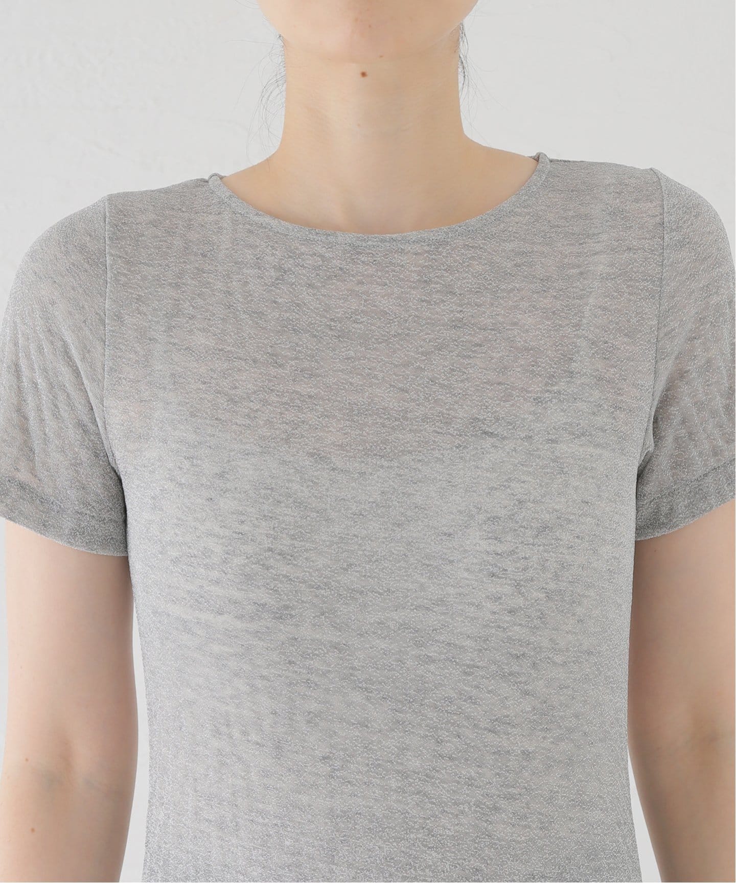 IENA (イエナ) ★★ ② 24070900502030 ラメ ダブルフェイス コンパクトTシャツ レディース グレー FREE ラメ ダブルフェイス コンパクトTシャツ（Tシャツ／カットソー）｜IENA