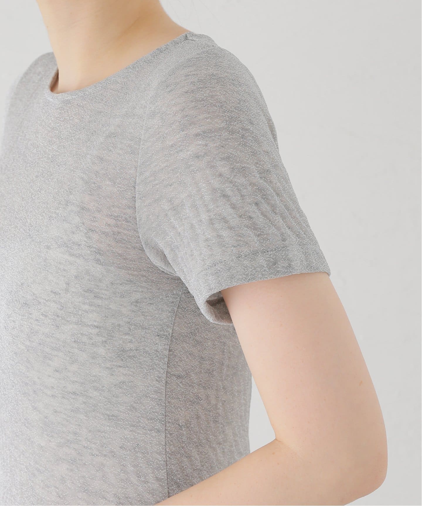 IENA (イエナ) ★★ ② 24070900502030 ラメ ダブルフェイス コンパクトTシャツ レディース グレー FREE ラメ ダブルフェイス コンパクトTシャツ（Tシャツ／カットソー）｜IENA