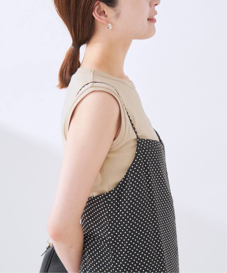 FENDI ベージュニットノースリーブ 重ね着ドット模様トップス38