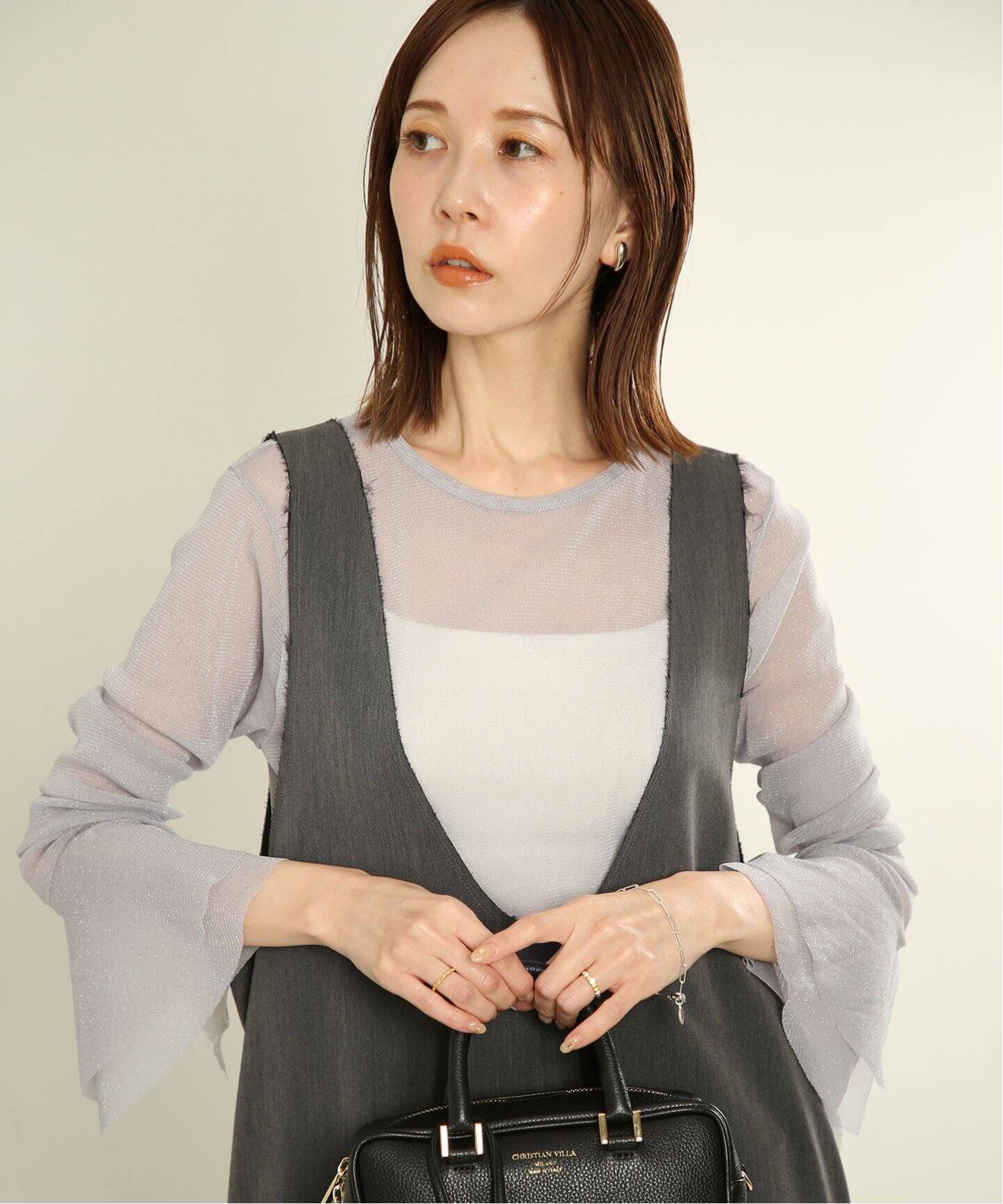 追加》ラッフルスリーブチュールプルオーバー（Tシャツ