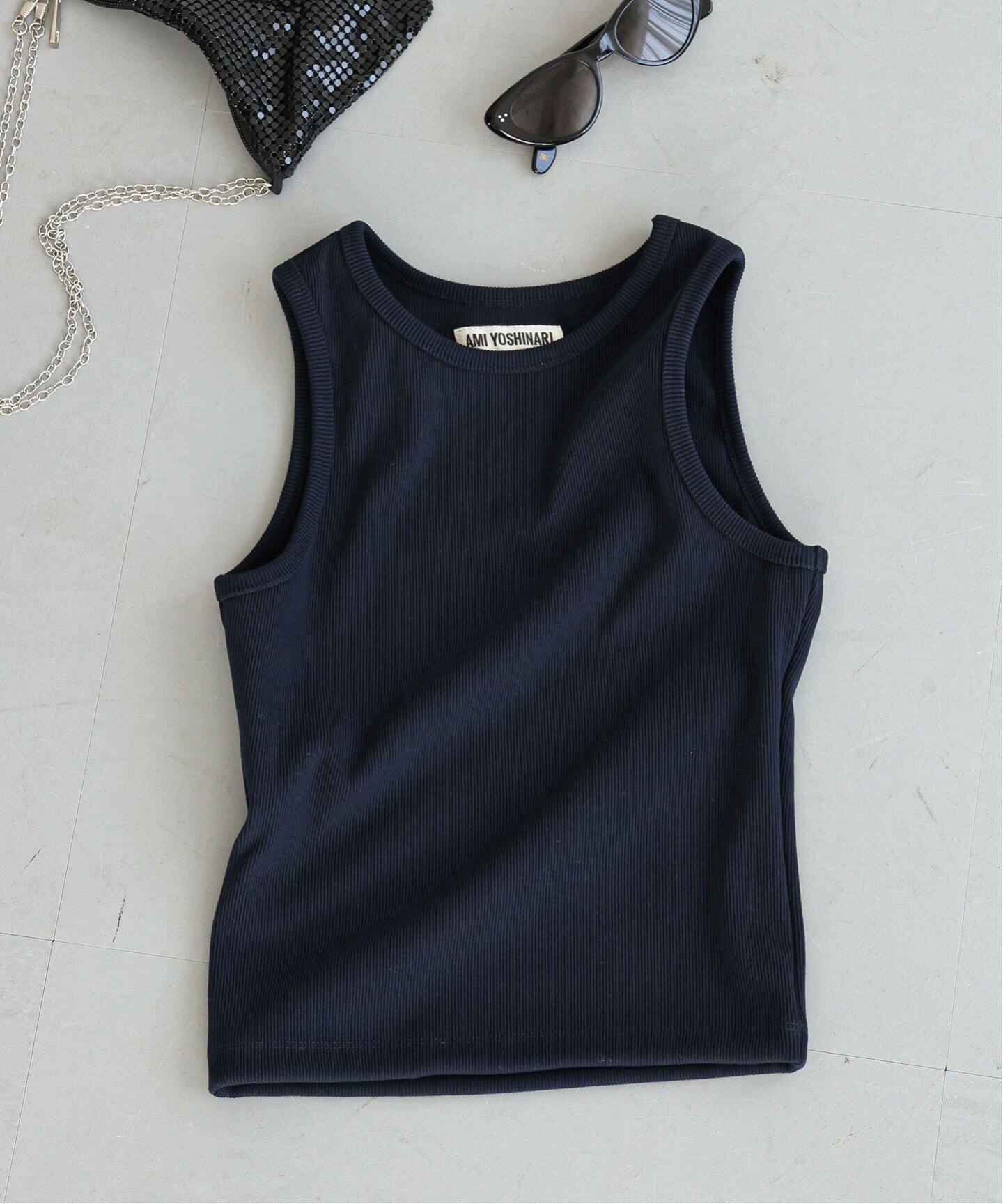 AMI YOSHINARI 黒紺　タンクトップ Rib tank top – Ami Yoshinari