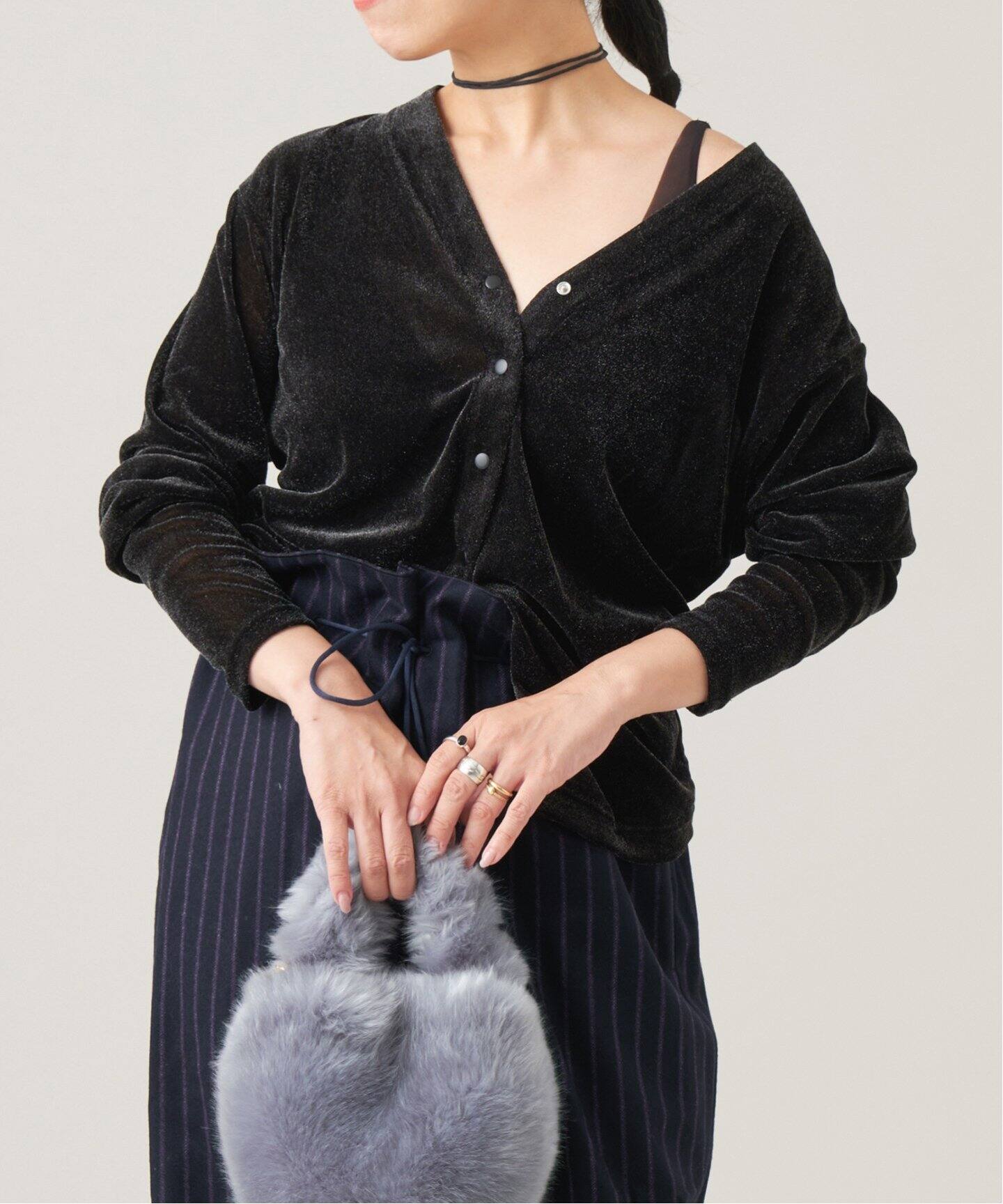 IENA LA BOUCLE チュールフロッキーVカーディガン（カーディガン  