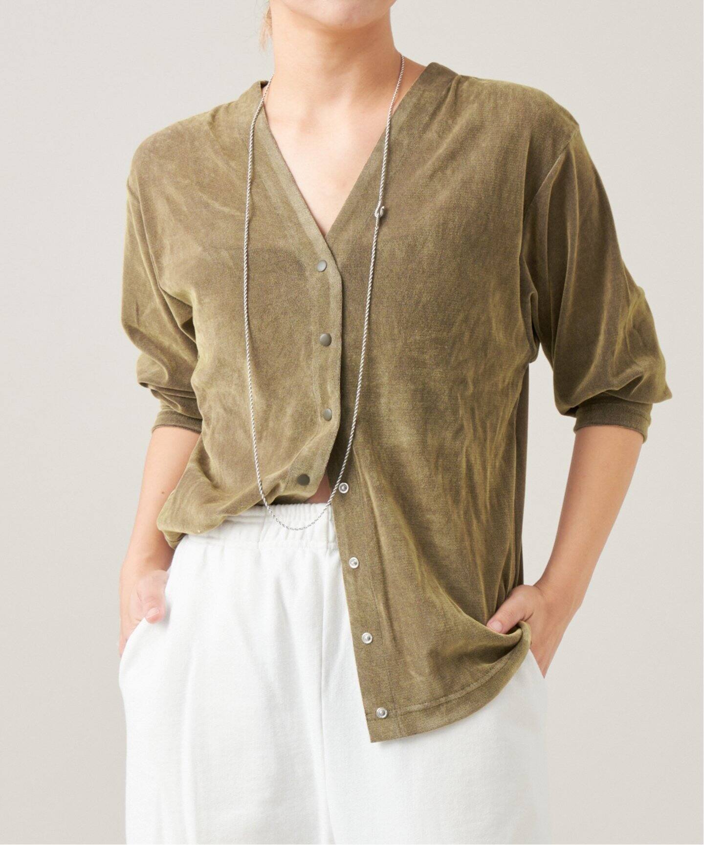 IENA LA BOUCLE チュールフロッキーVカーディガン（カーディガン 