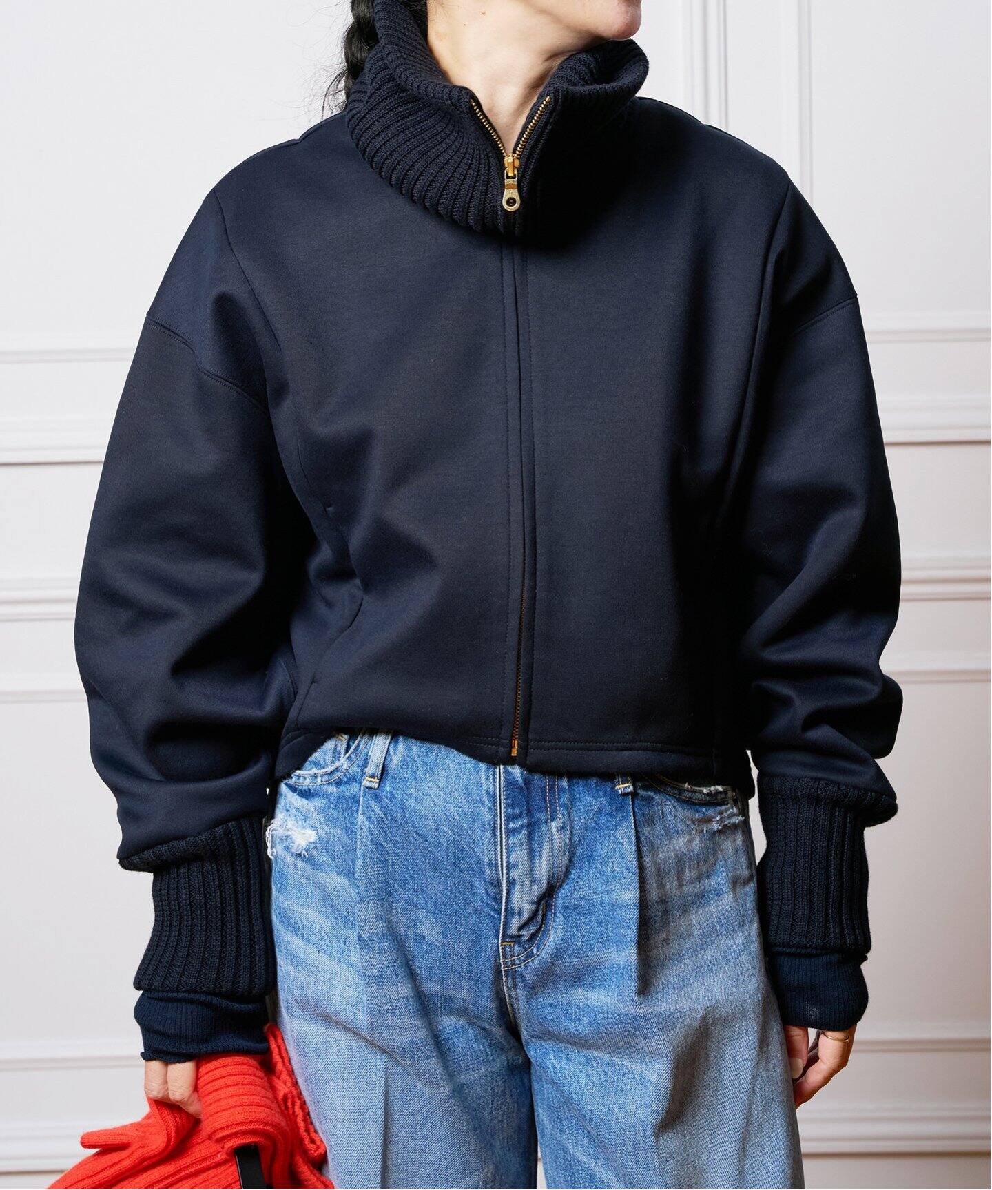 IENA LA BOUCLE リブ襟ZIPカットソーブルゾン（その他ブルゾン  
