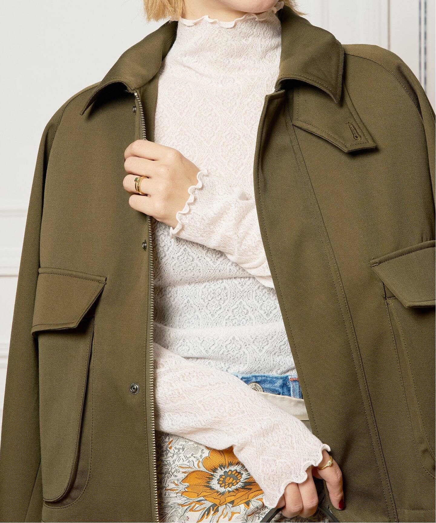 IENA LA BOUCLE レーシージャガード ハイネックカットソー（Tシャツ