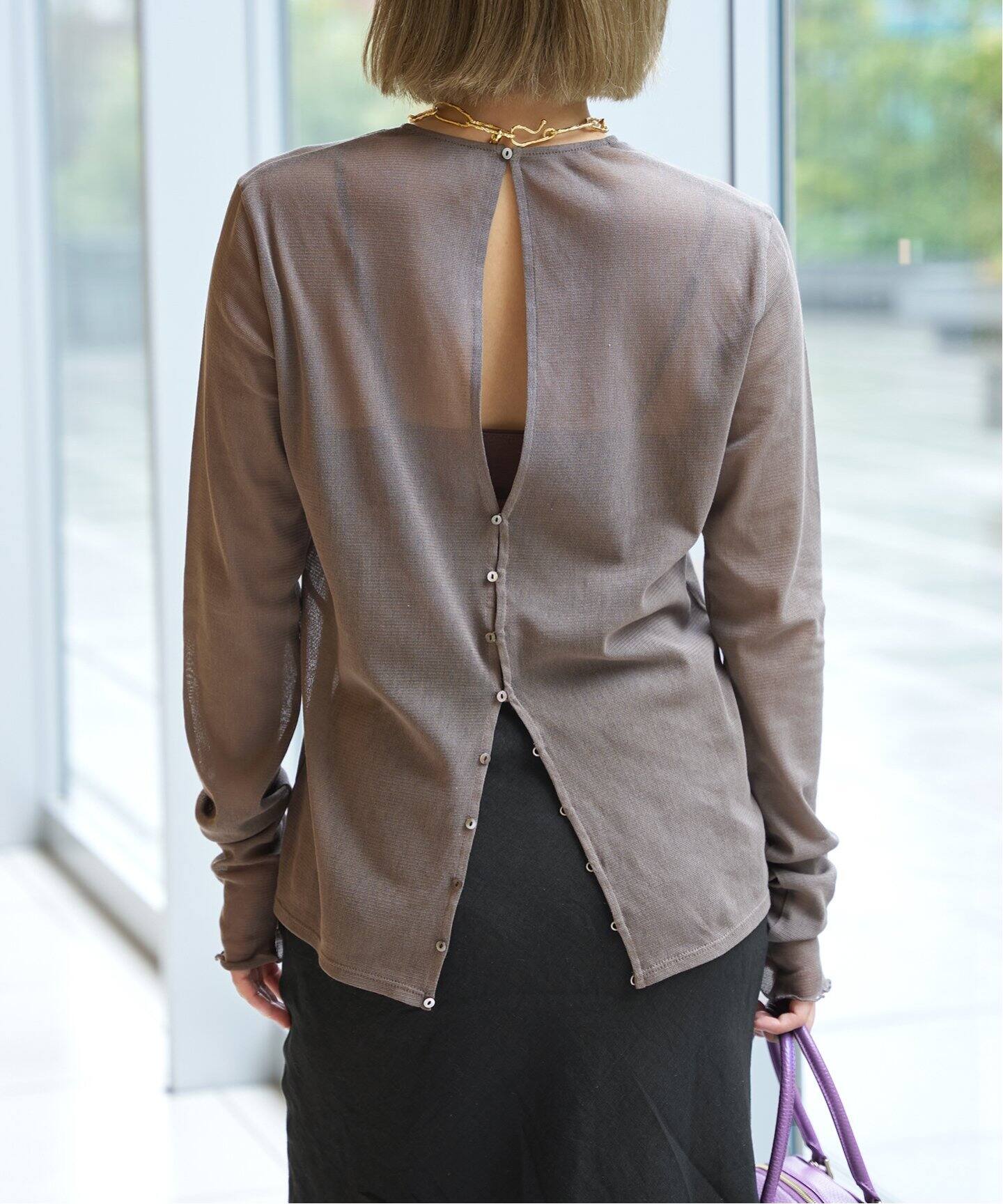 IENA LA BOUCLE 綿チュールバックオープンプルオーバー（Tシャツ