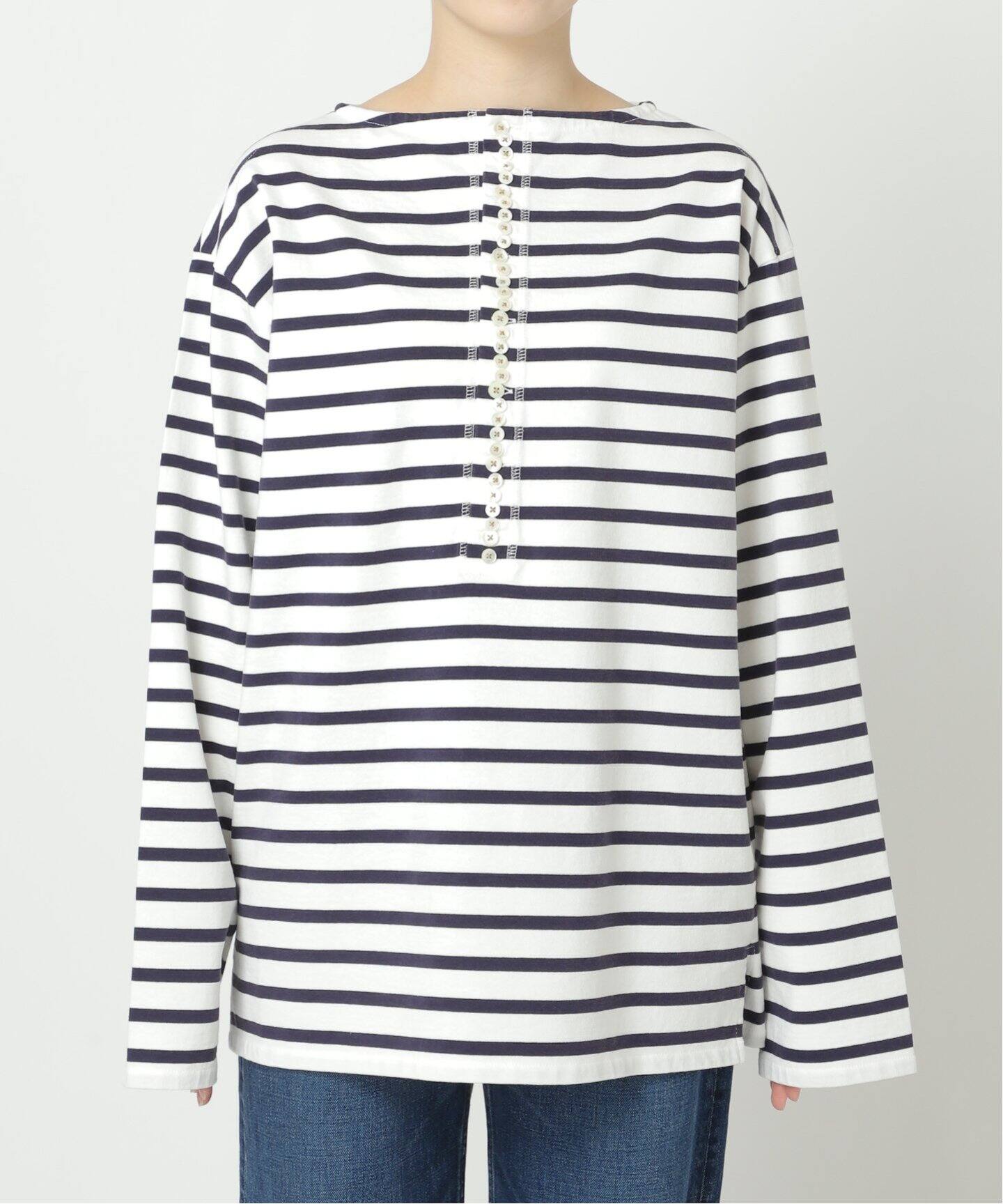 CURRENTAGE/カレンテージ】 BUTTON BDR ロングTシャツ（Tシャツ  