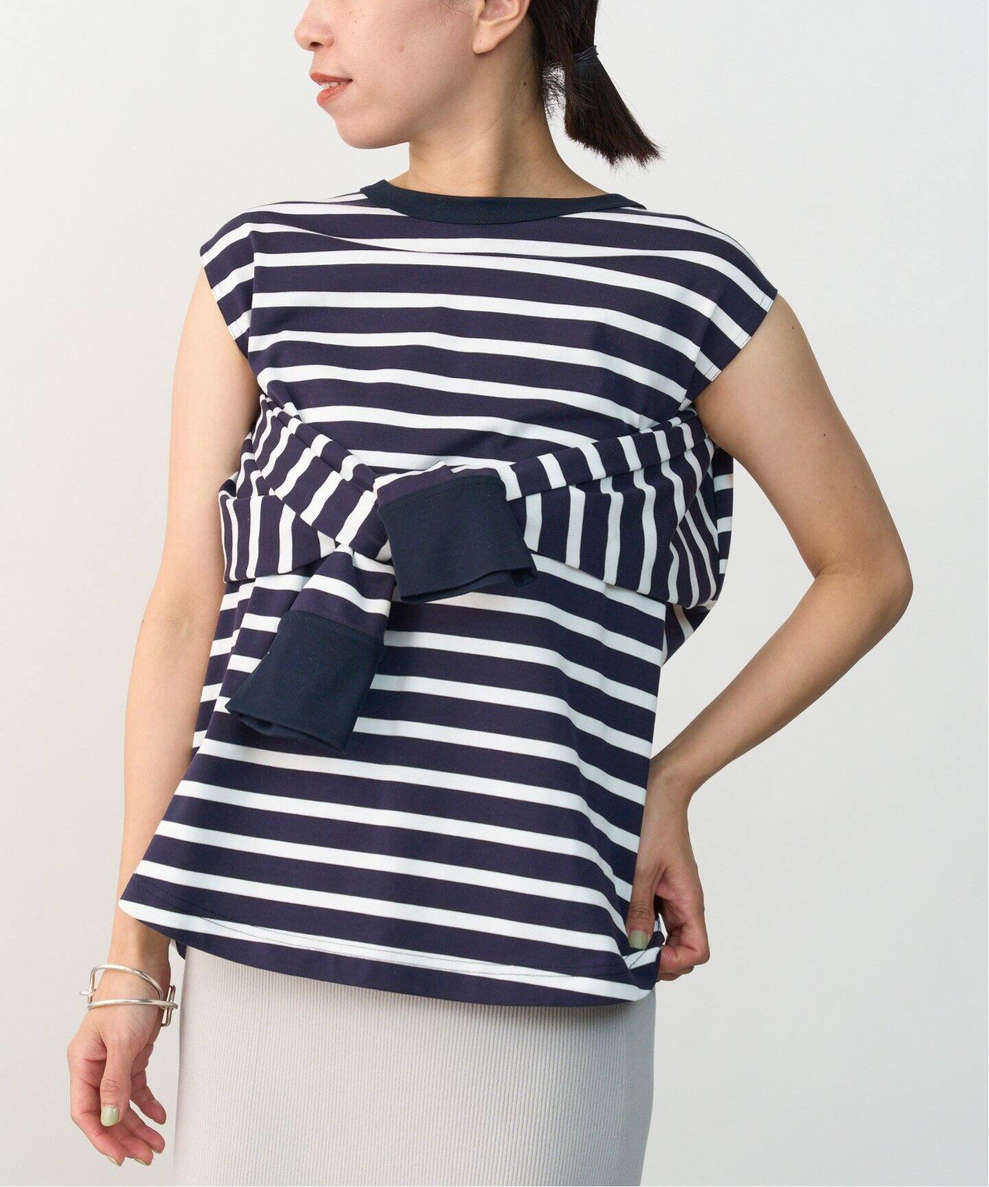 Cotton ボーダースリットTシャツ（Tシャツ／カットソー）｜VERMEIL par 