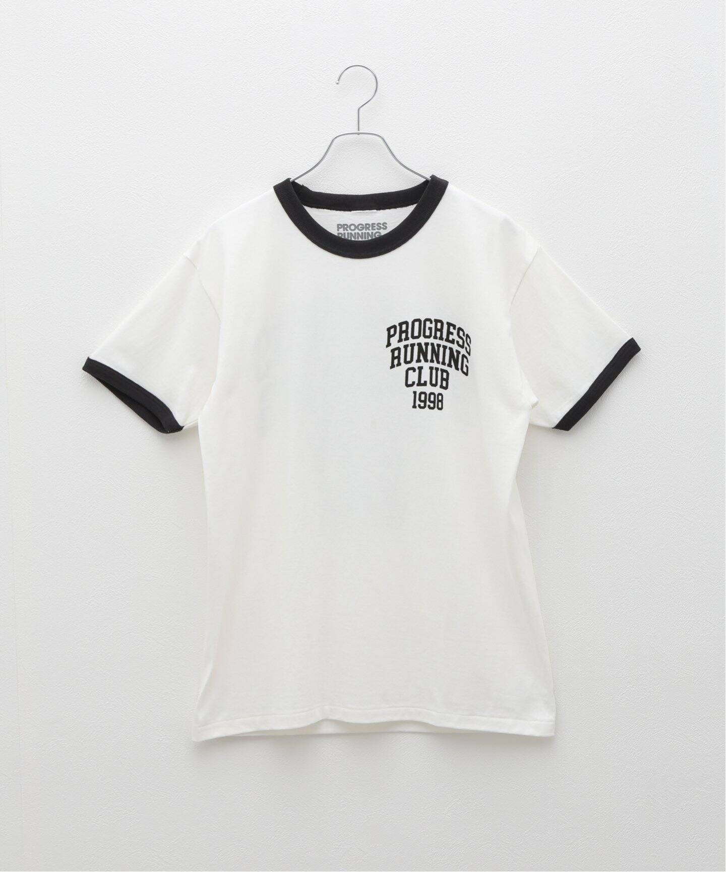 Tシャツ・カットソー HUECLOSET Lettering 19 ringer T-shirt PROGRESS RUNNING CLUB QUADRUPLE S/SLV RINGER Tee (UNISEX)（T