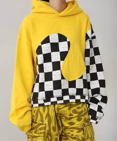 ERL / イーアールエル】 MEN YELLOW CHECKER SWIRL HOODIE KNIT 