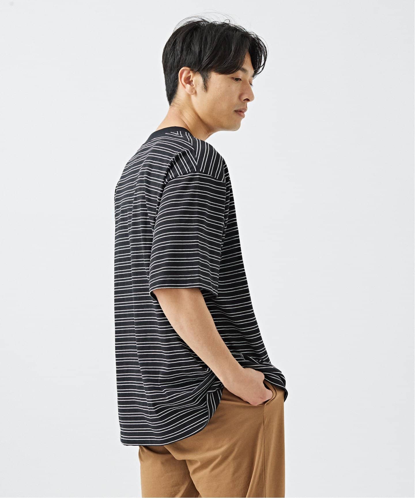 モノトーン ボーダー Tシャツ ルーズ 五分袖 ストリート nr9471 701-ssmd-028-000.jpg