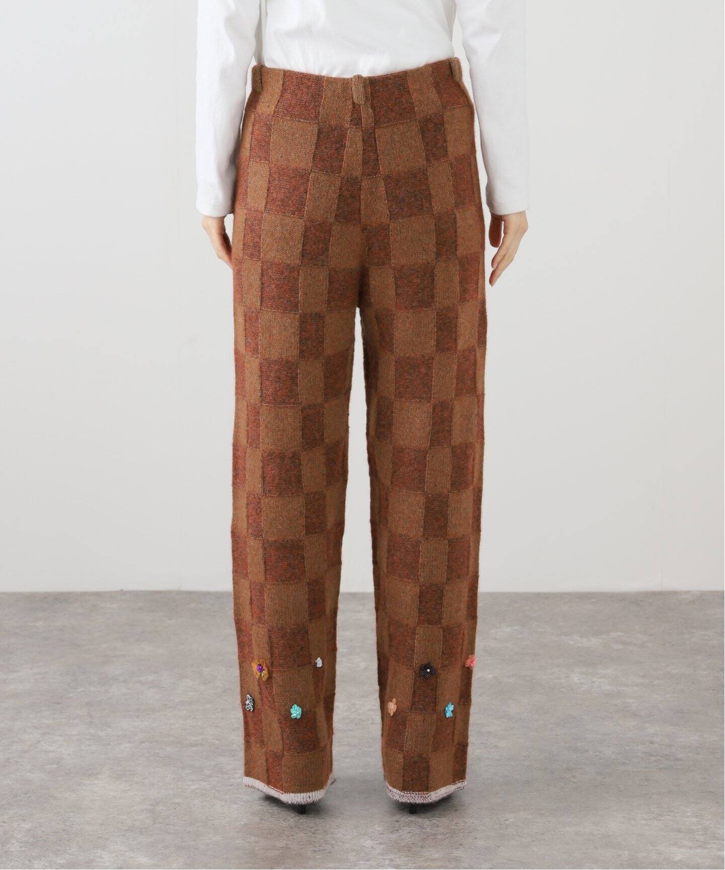 YANYAN LAMBSWOOL PLAITED CHECK PANTS YWW24-1571：ニットパンツ