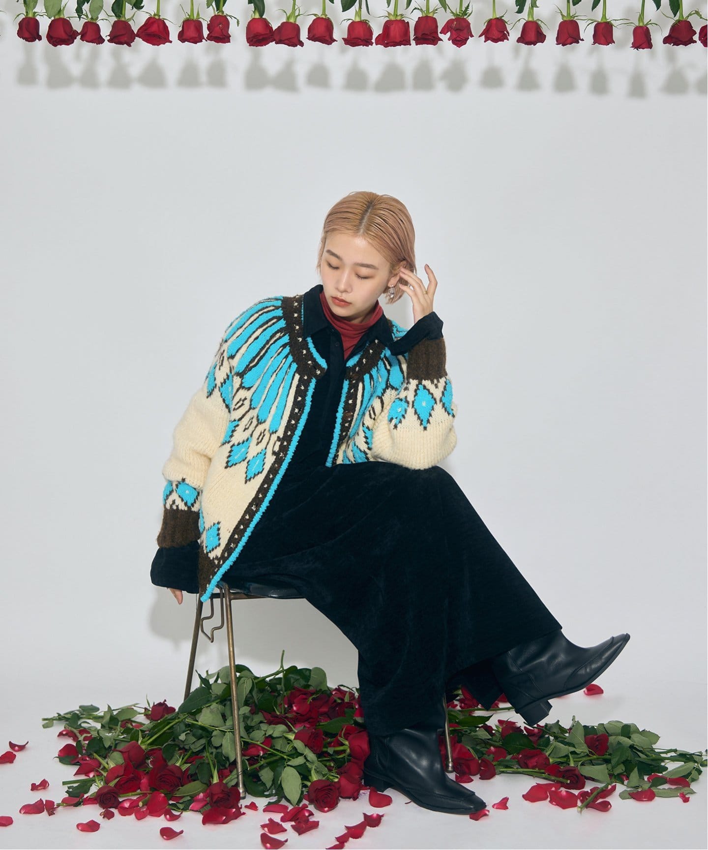 GREEN BUTTER TERRY ETHNIC ALPACA WOOL カーディガン（ニット