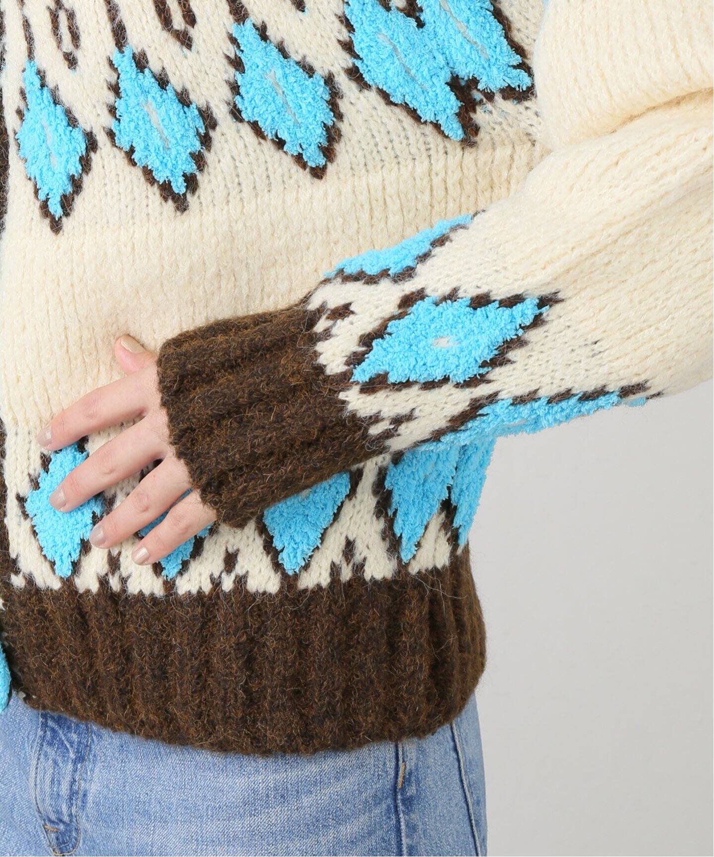 GREEN BUTTER TERRY ETHNIC ALPACA WOOL カーディガン（ニット