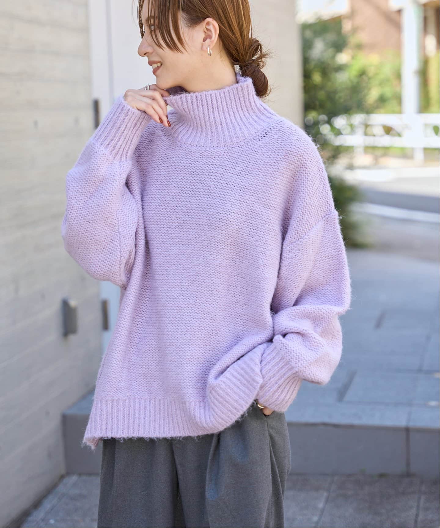 ヌメロヴェントゥーノ　クロップドニット　セーター　パープル　紫　ラベンダー 発送在庫あり】【RBC】【秋冬】モックネックニットセーター/パープル