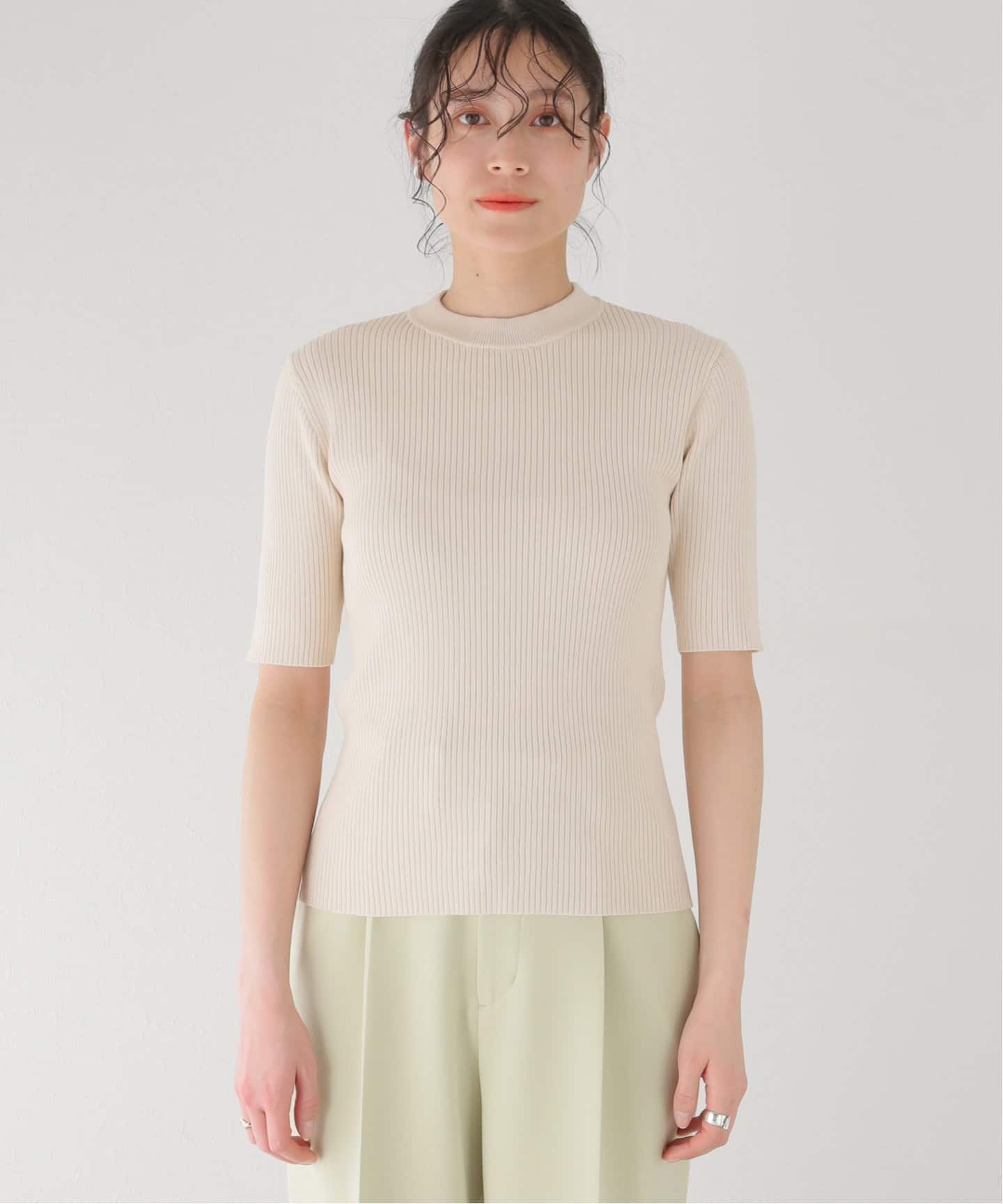 CLANE クラネ　3D RIB KNIT TOPSアイボリー　半袖ニット　美品 CLANE クラネ 3D RIB KNIT TOPSアイボリー 半袖ニット 美品