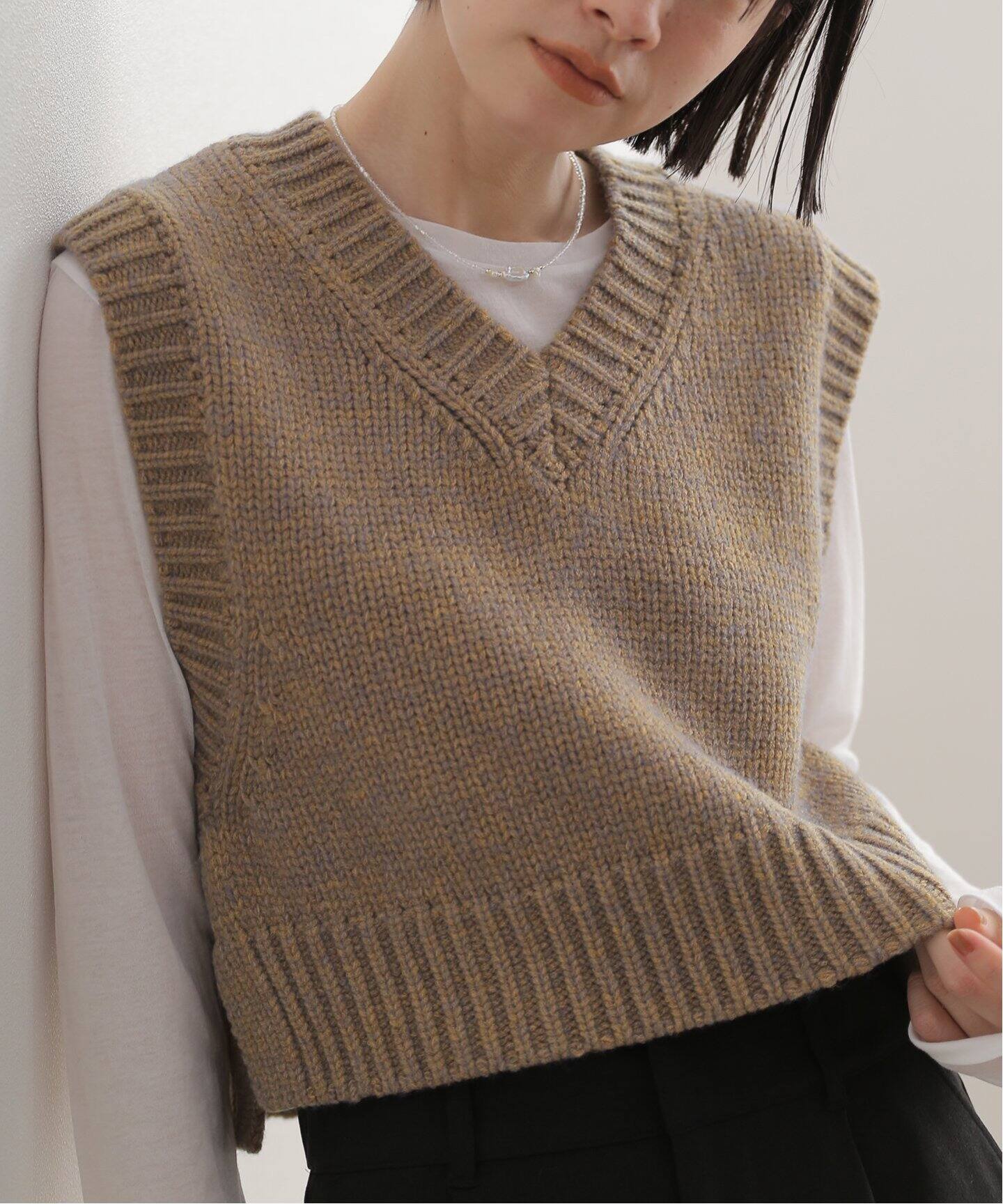 TODAYFUL トゥデイフル Mottle Yarn Knit Vest 投げ飛ばし -BEIGE  