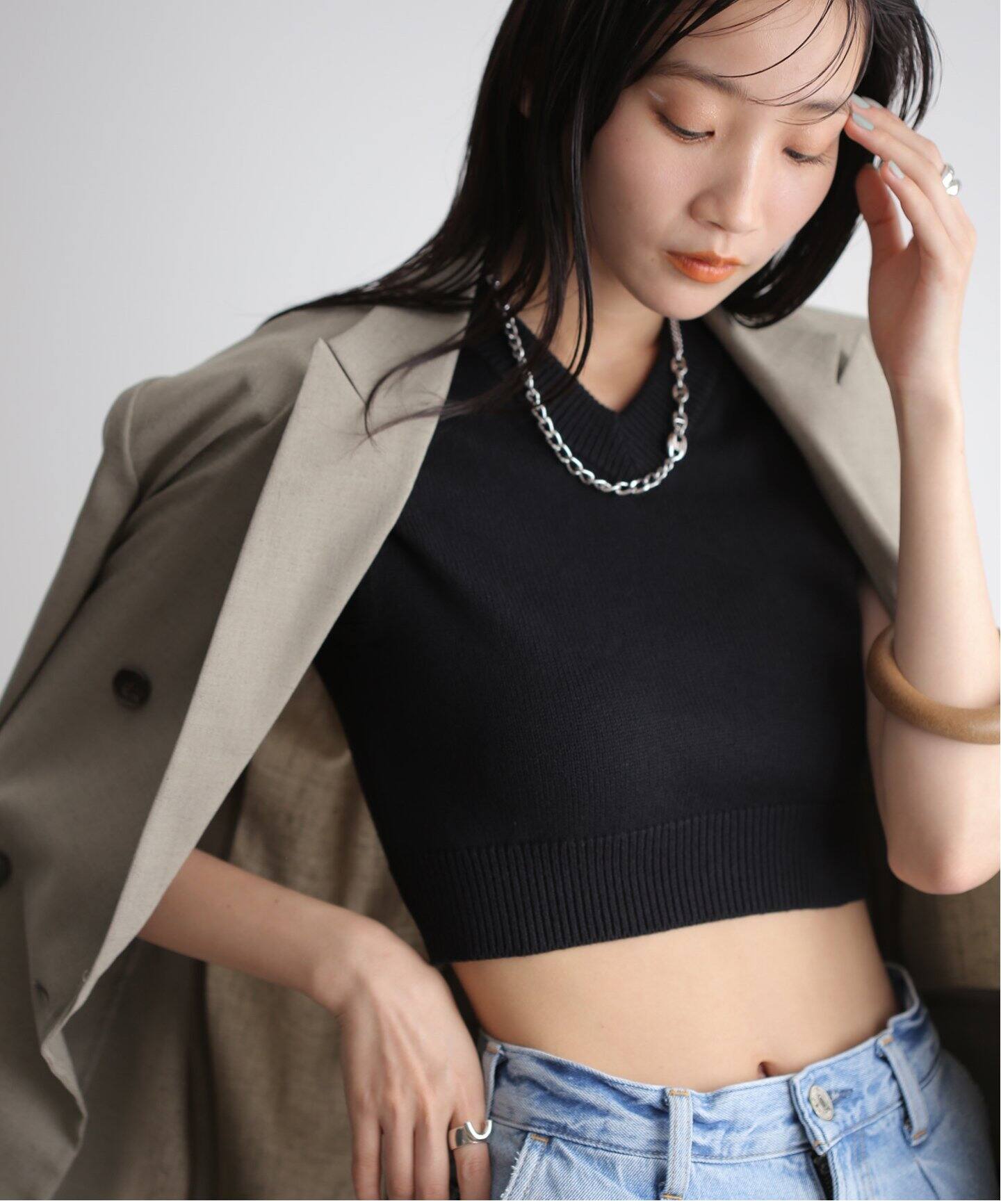 CLANE CROPPED V NECK KNIT TOPS 16106-2172（ベスト）｜BOICE FROM  