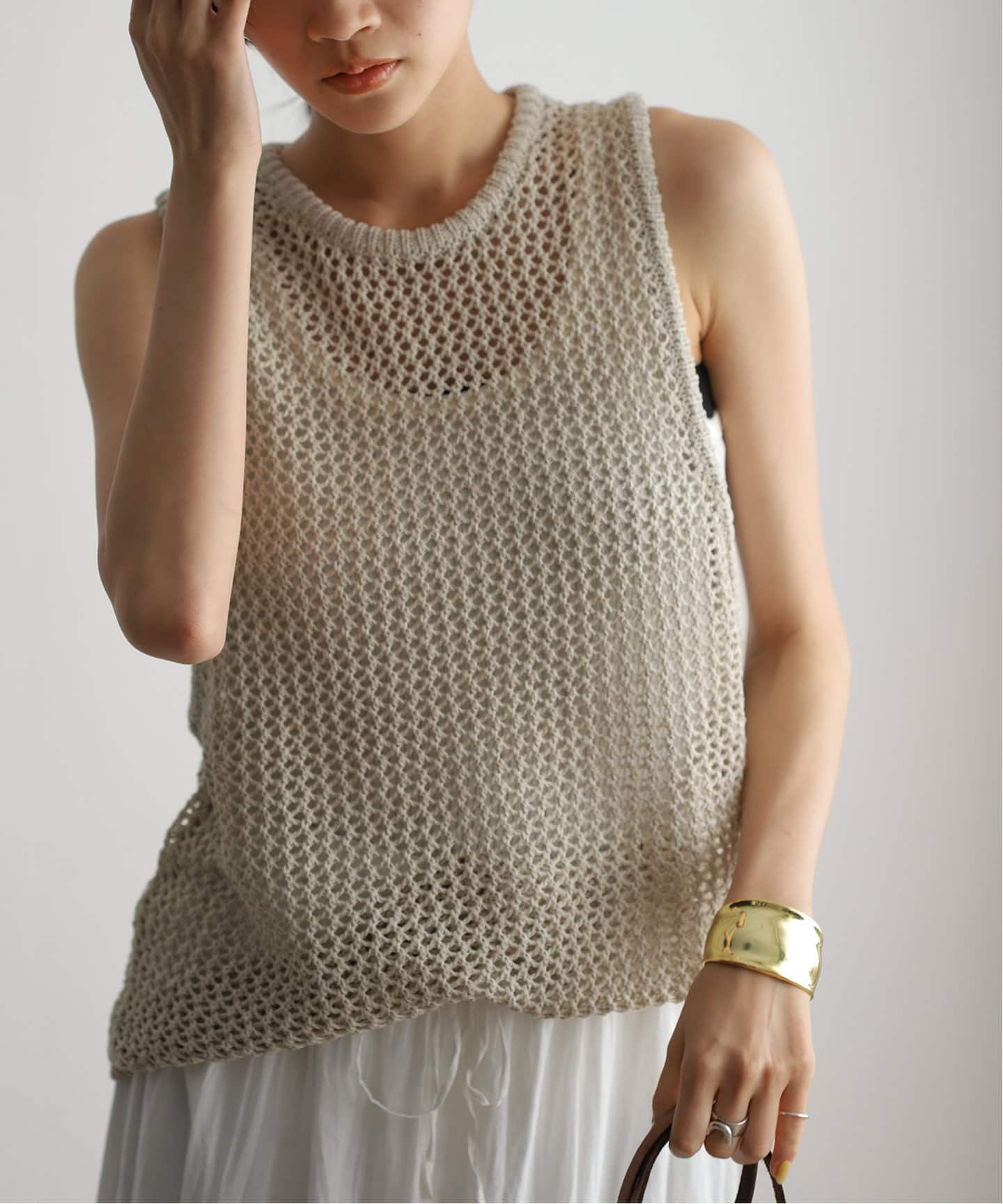 【2025春夏新色】 CLANE ROUND MESH KNIT TOPS 16106-2202（ニット／セーター トップス