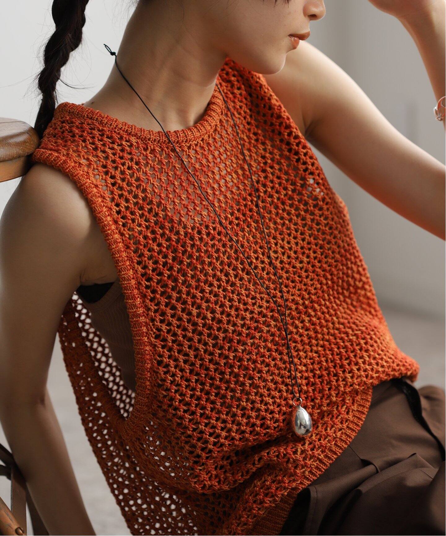 【通販激安】 CLANE ROUND MESH KNIT TOPS 16106-2202（ニット／セーター トップス