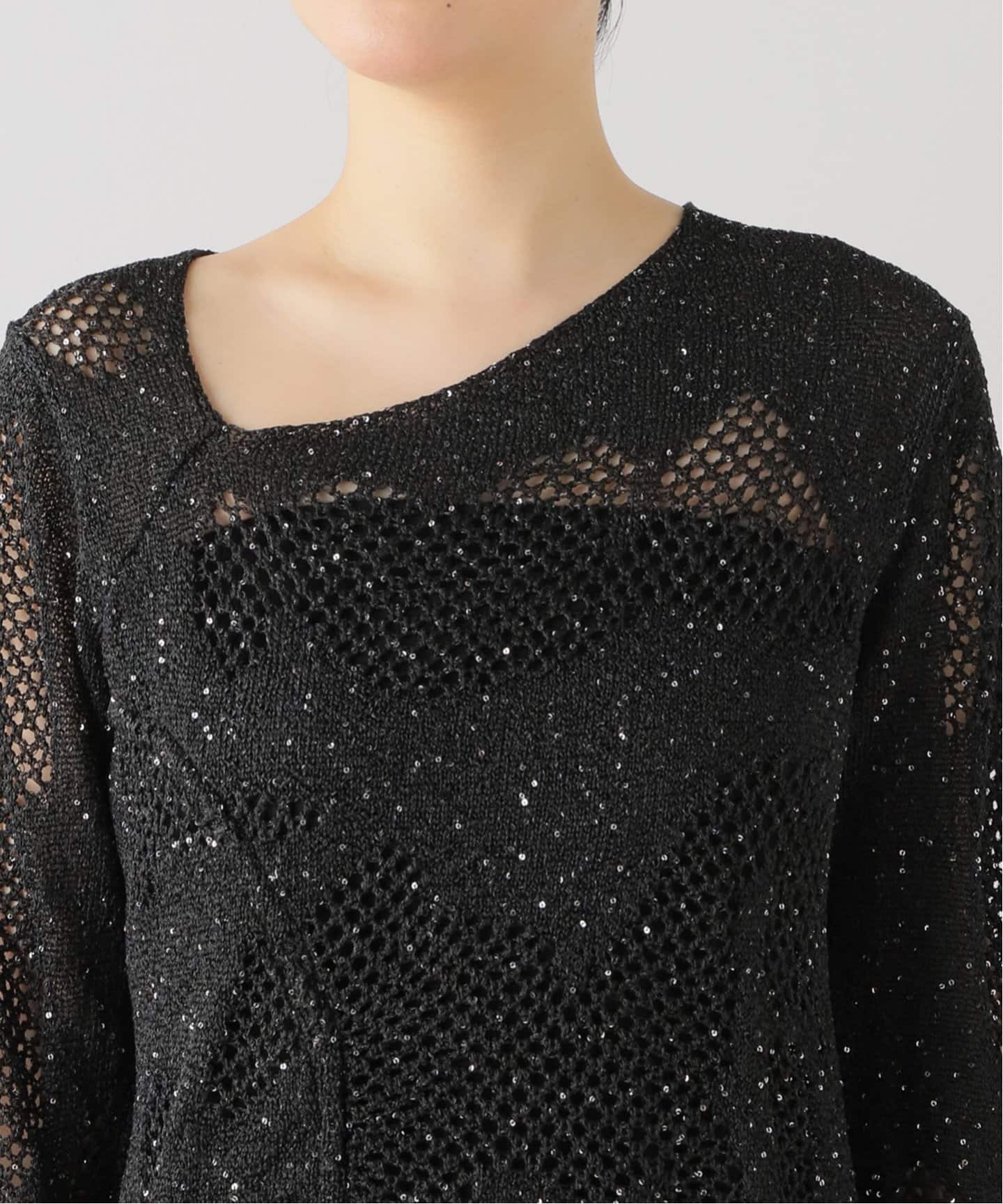 asymmetry sheer lamé knit/black | KNUTH MARF