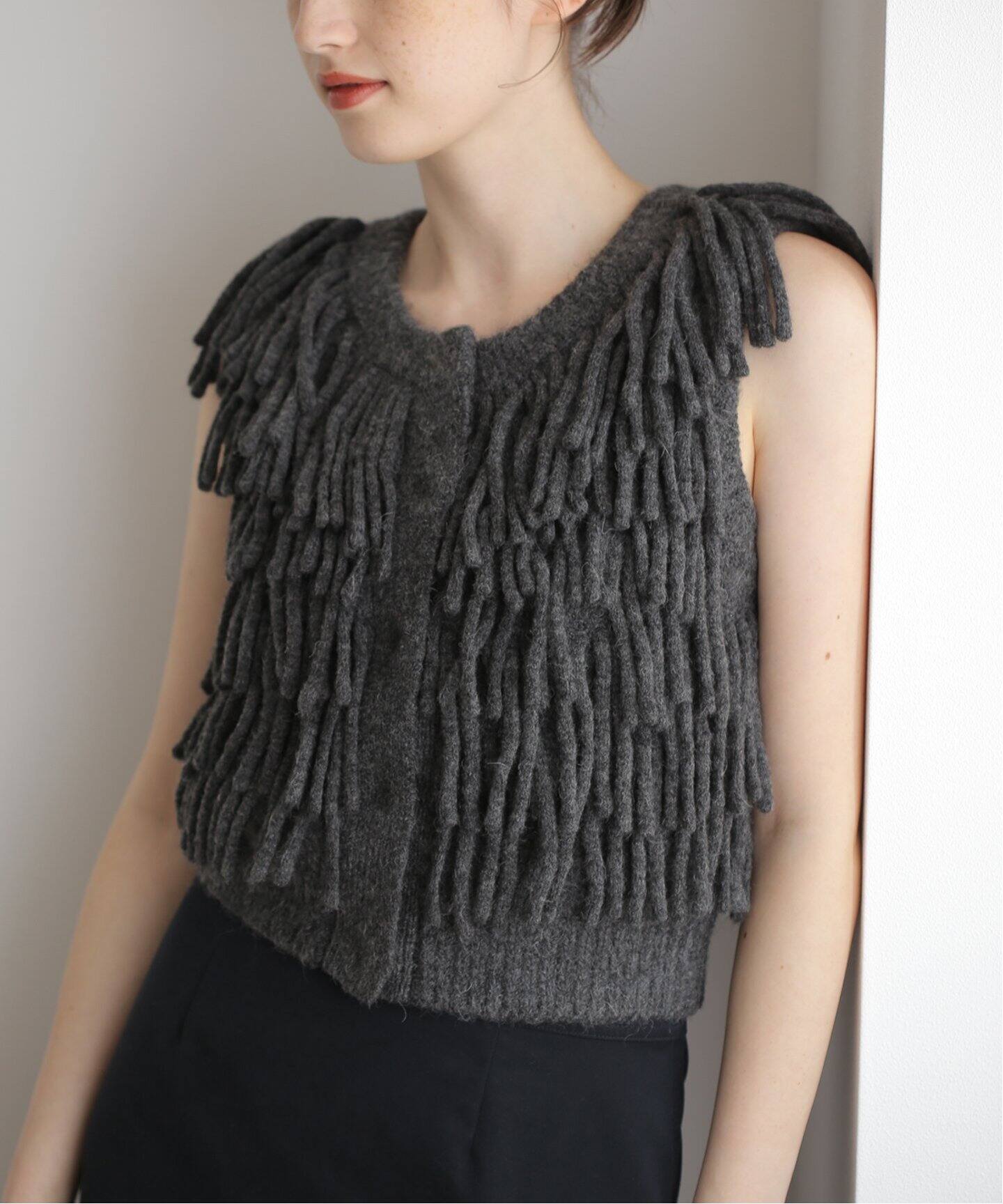 CLANE W FACE FRINGE KNIT VEST 17106-2082（ベスト）｜BOICE 