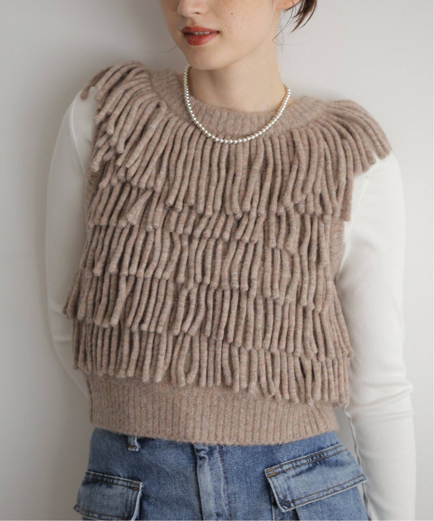 CLANE W FACE FRINGE KNIT VEST 17106-2082（ベスト）｜BOICE FROM 