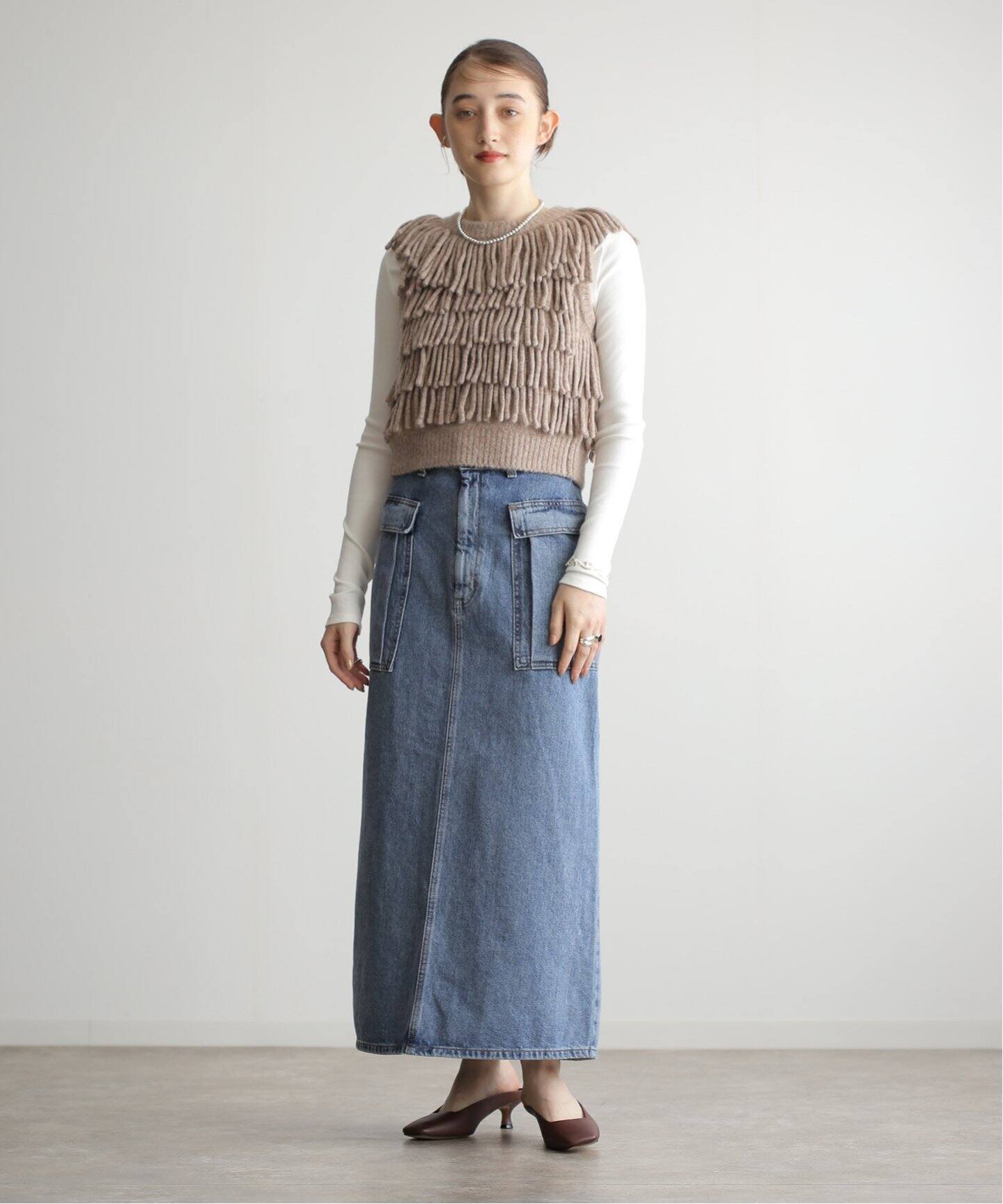 CLANE W FACE FRINGE KNIT VEST 17106-2082（ベスト）｜BOICE 