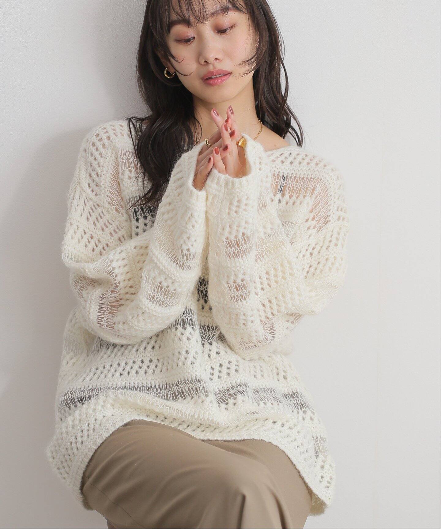 CLANE SHEER BORDER KNIT 17106-2042（ニット／セーター）｜BOICE FROM 