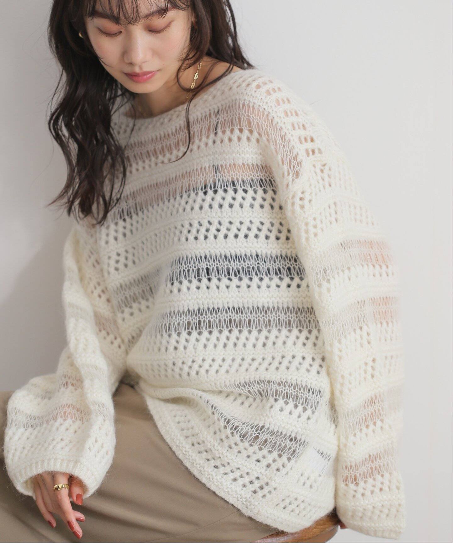 CLANE SHEER BORDER KNIT 17106-2042（ニット／セーター）｜BOICE FROM  