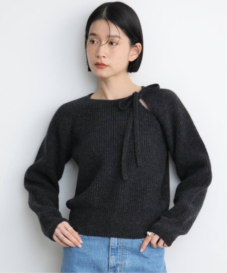 KUME Ribbon Tie Slit Merino Wool Sweater（ニット／セーター 