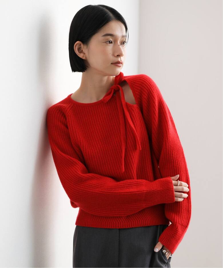 KUME Ribbon Tie Slit Merino Wool Sweater（ニット／セーター 