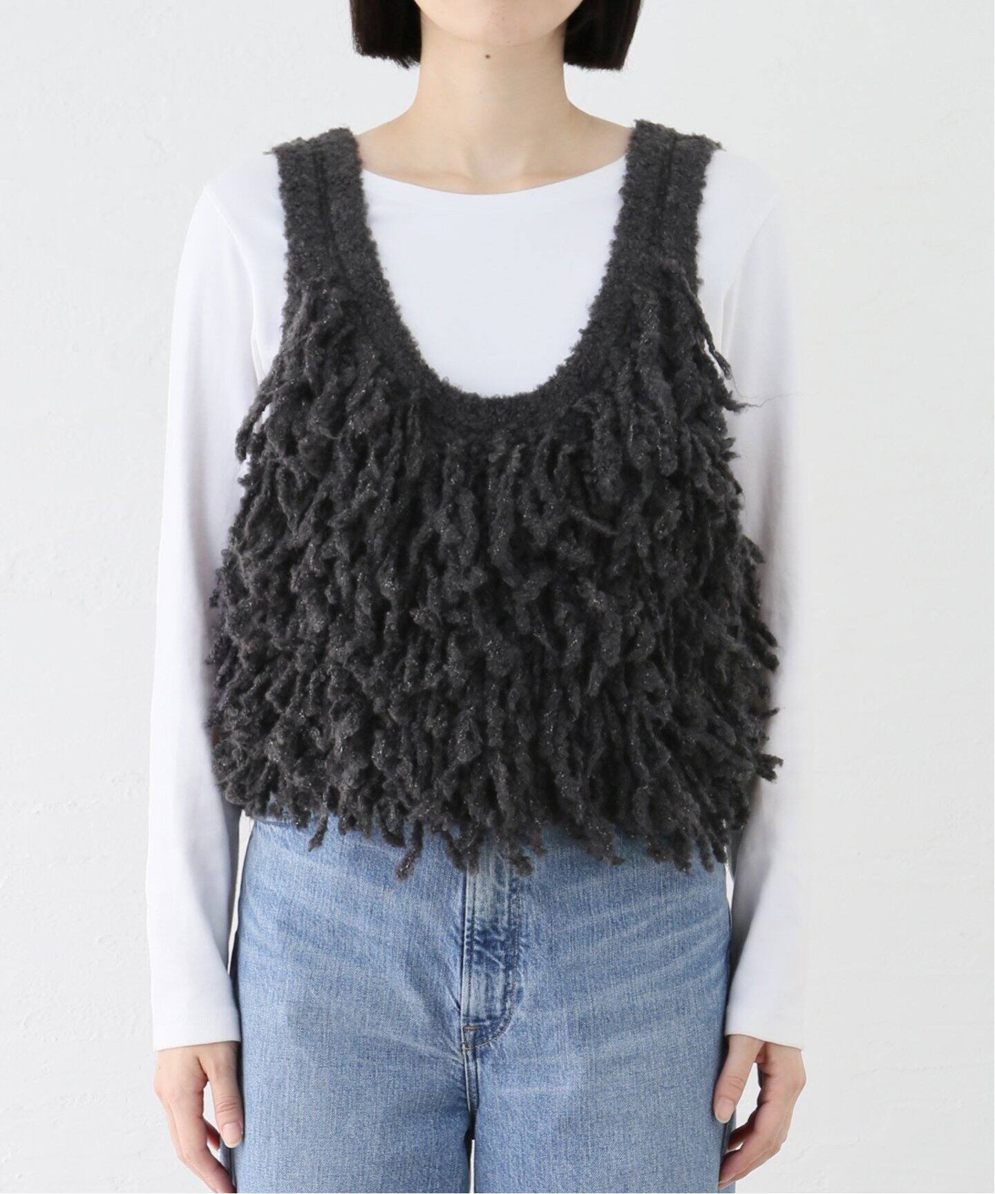 公式完売品！ anuke Fringe Knit ねっ Bustier ダークグレー