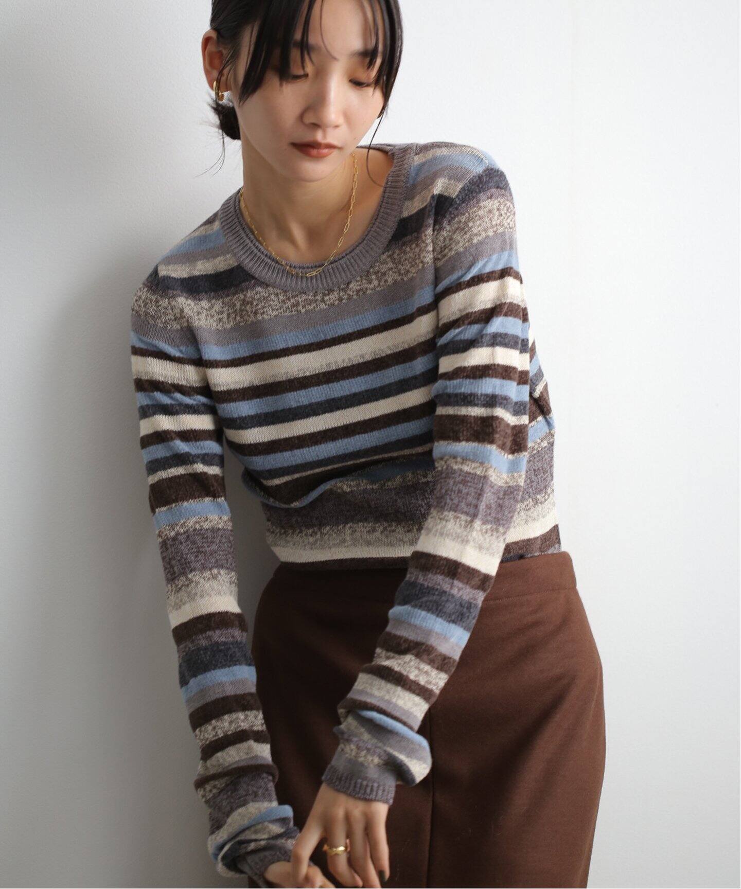 CLANE MOLE MIX BORDER KNIT TOPS 17106-2402（ニット／セーター  