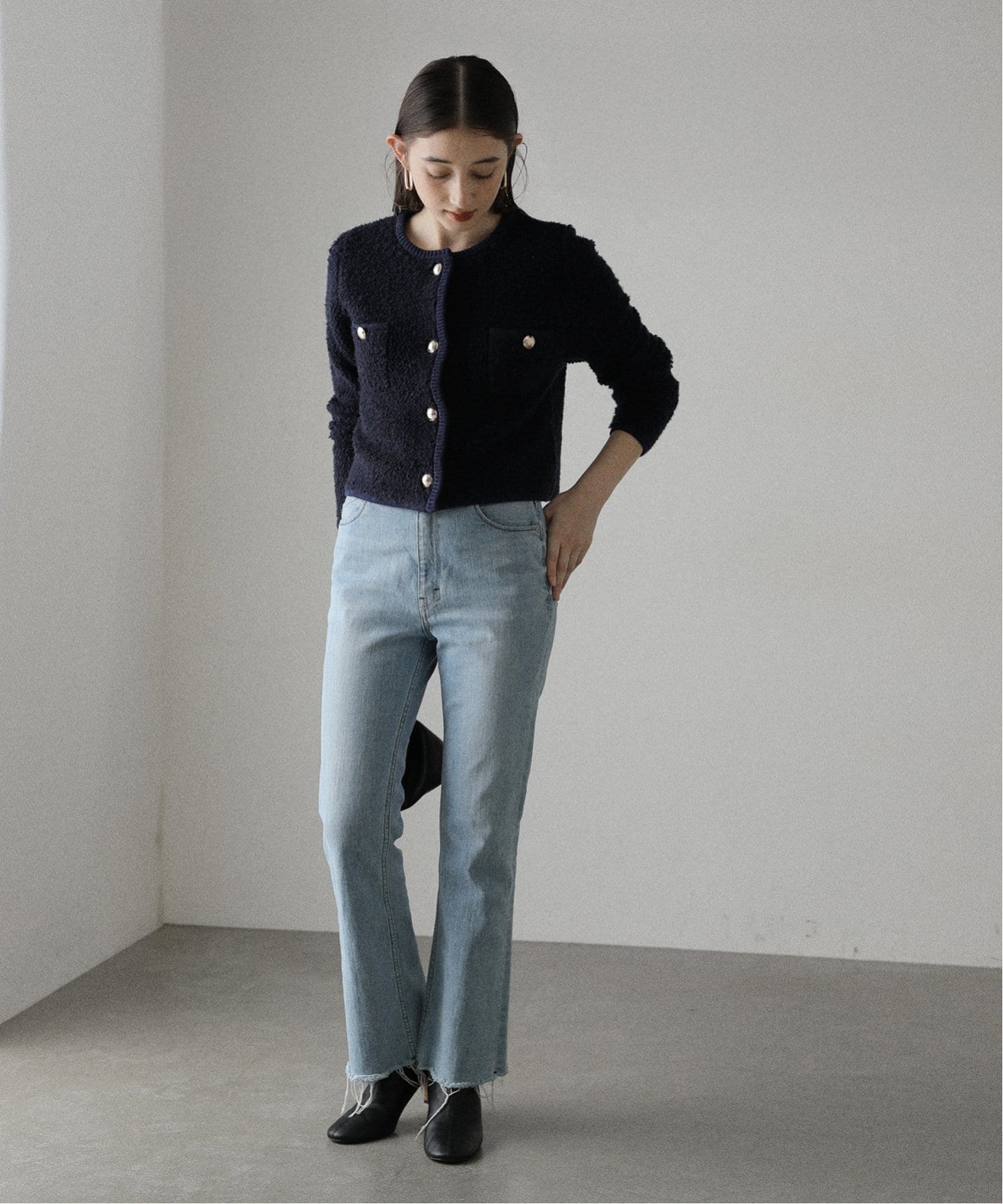 ラトータリテ　ループファーカーディガン　ネイビー　美品 ラトータリテ ループファーカーディガン ネイビー 美品