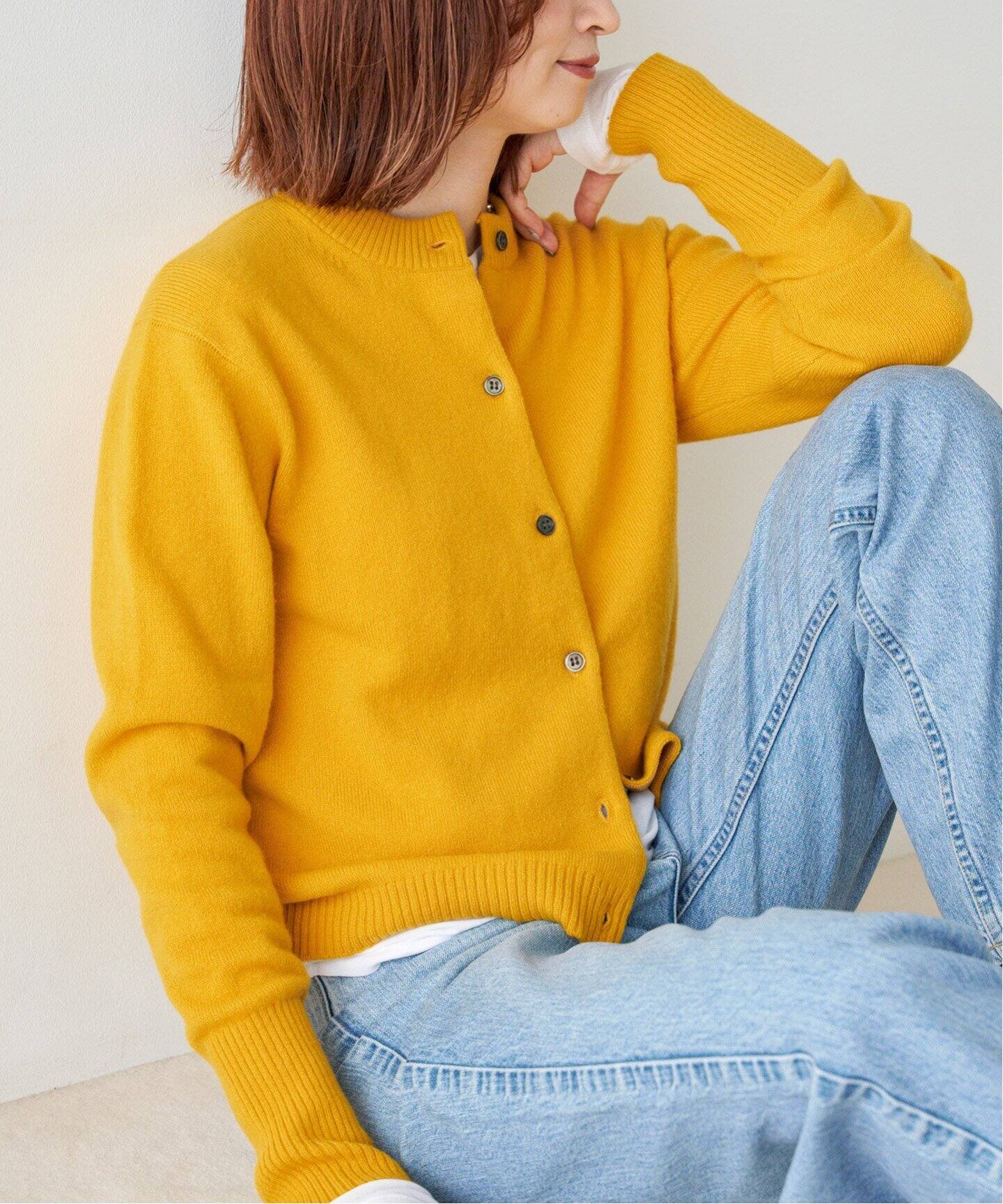 カシミヤ コンパクト クルーネックカーディガン（カーディガン  