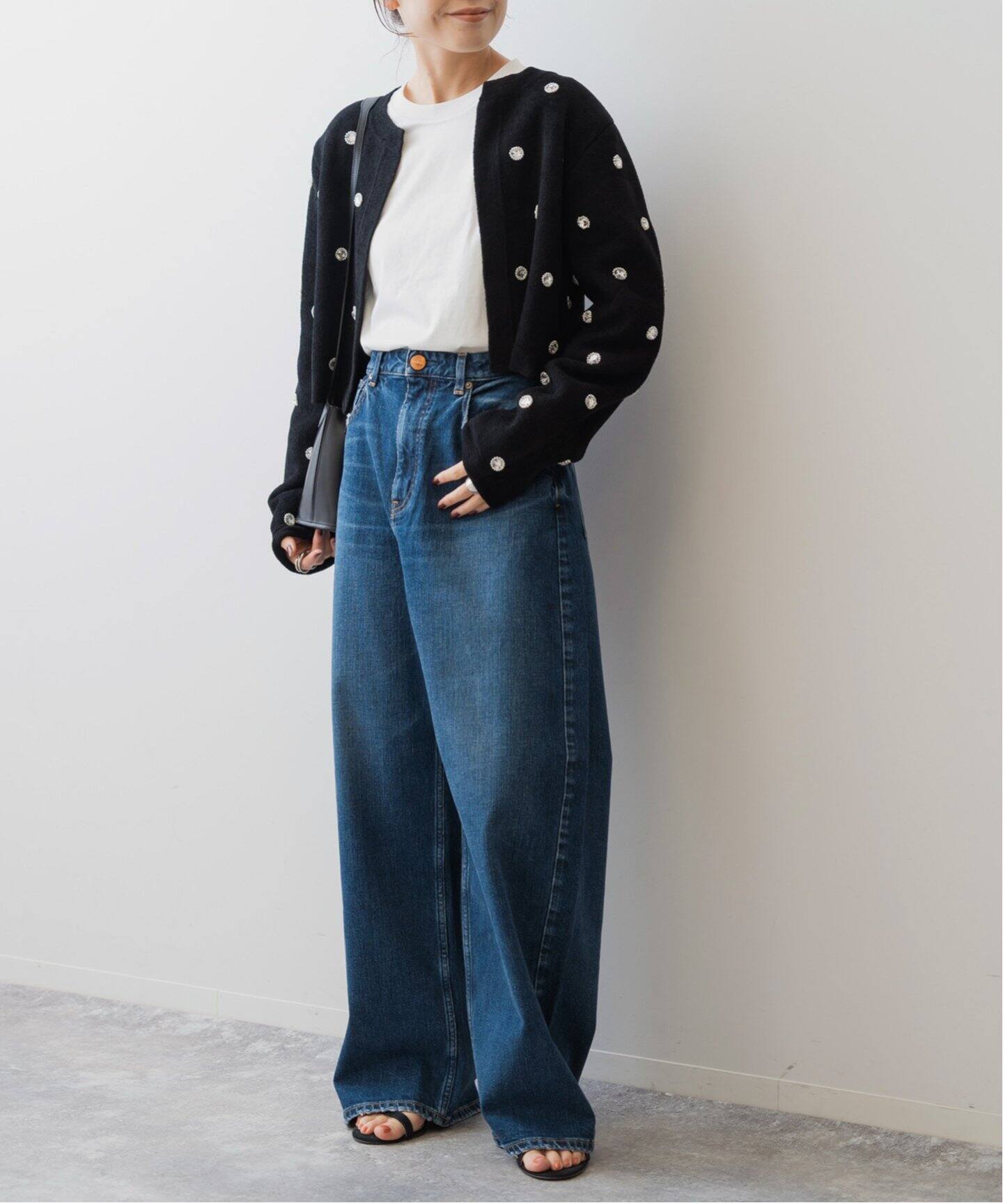 ビジューモールニットジャケット（ノーカラージャケット）｜Spick and  