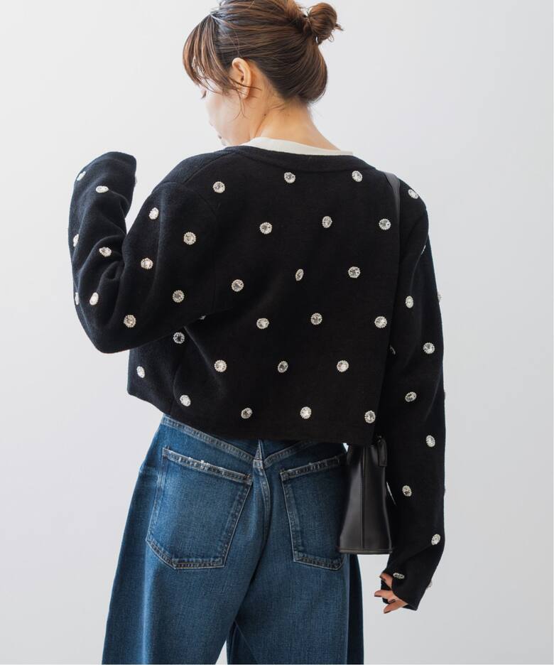 ビジューモールニットジャケット（ノーカラージャケット）｜Spick and  