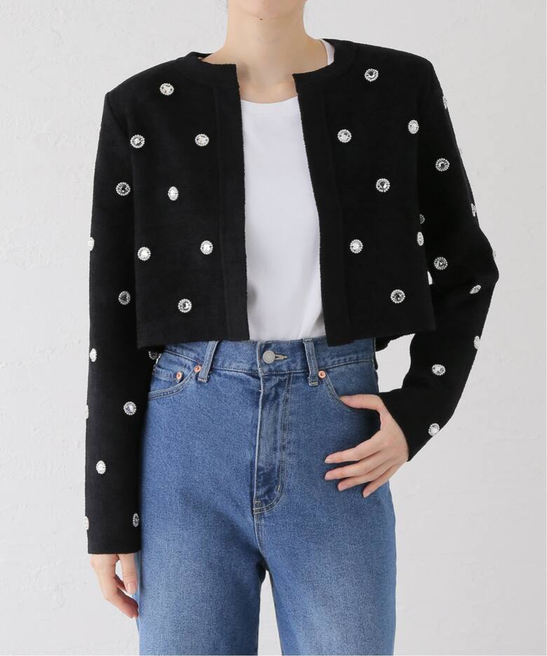 ビジューモールニットジャケット（ノーカラージャケット）｜Spick and  