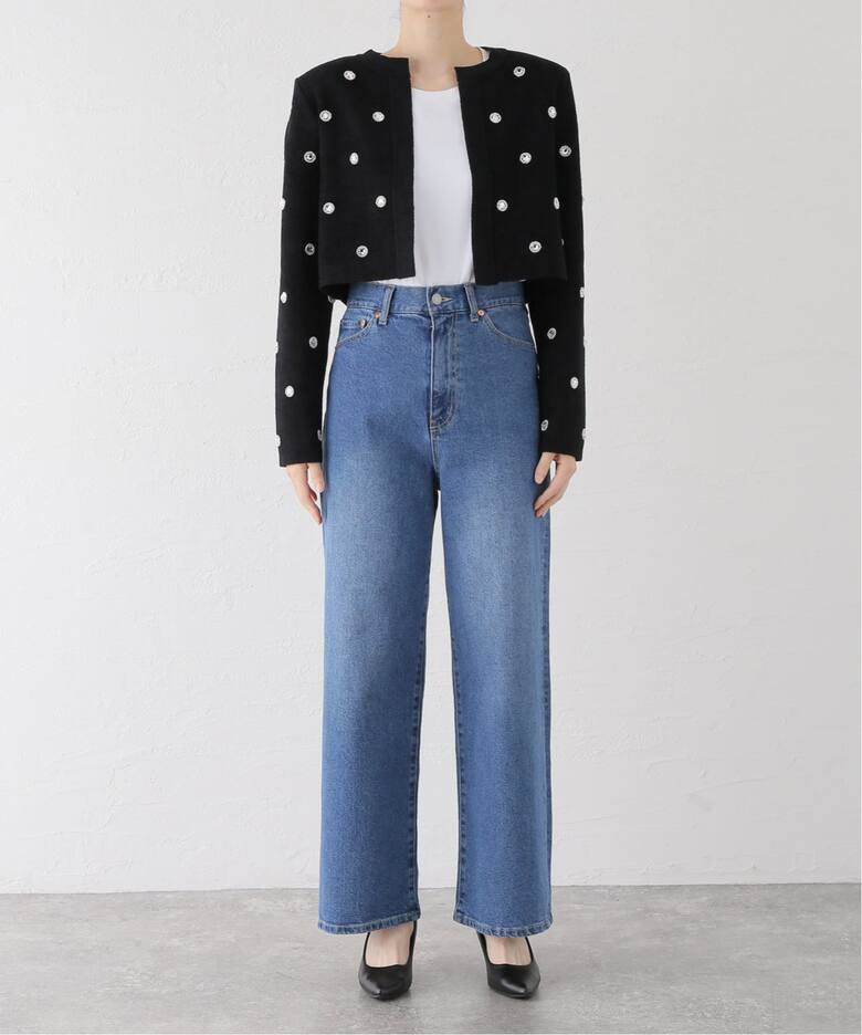 ビジューモールニットジャケット（ノーカラージャケット）｜Spick and  