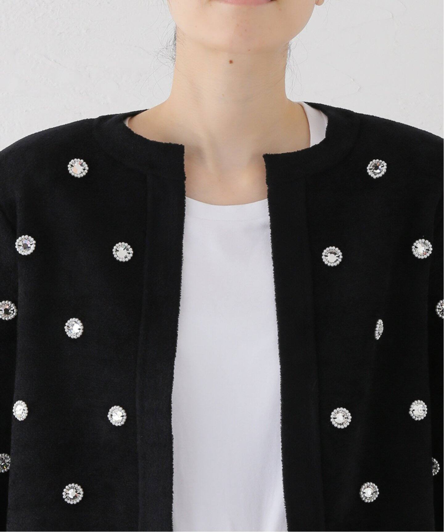 ビジューモールニットジャケット（ノーカラージャケット）｜Spick and  