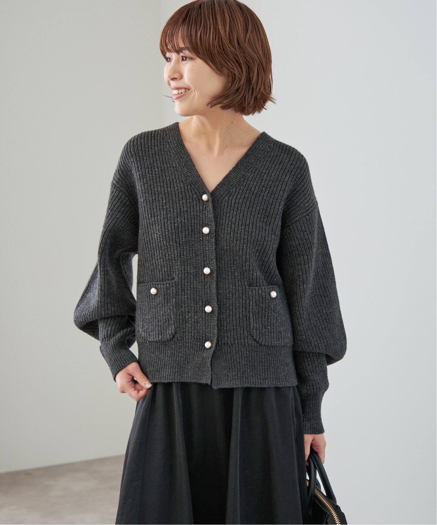パール畦ニット カーディガン（カーディガン）｜Spick and Span  
