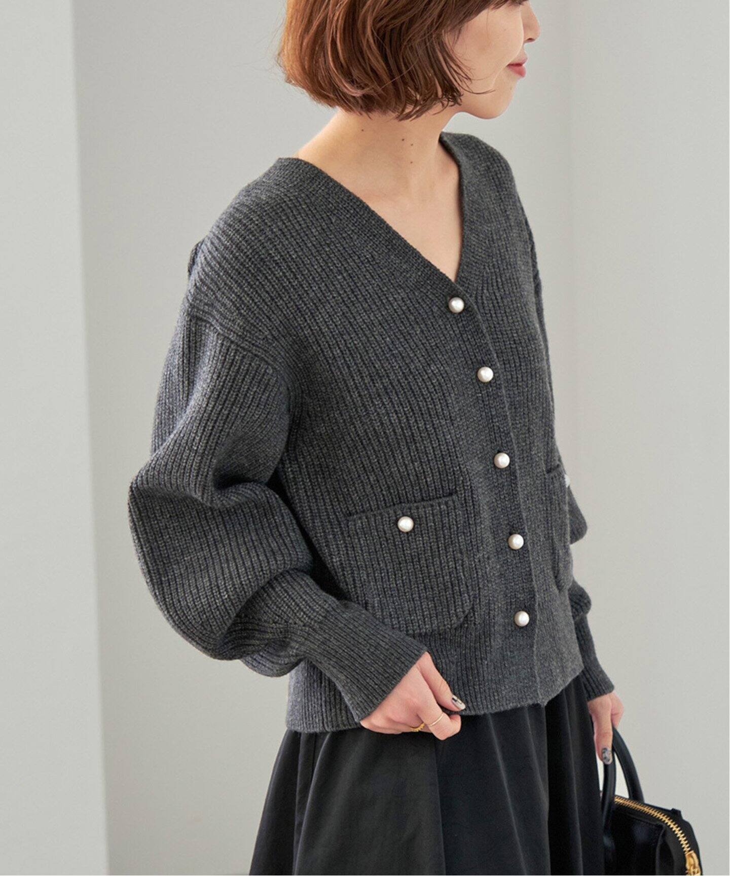 パール畦ニット カーディガン（カーディガン）｜Spick and Span  