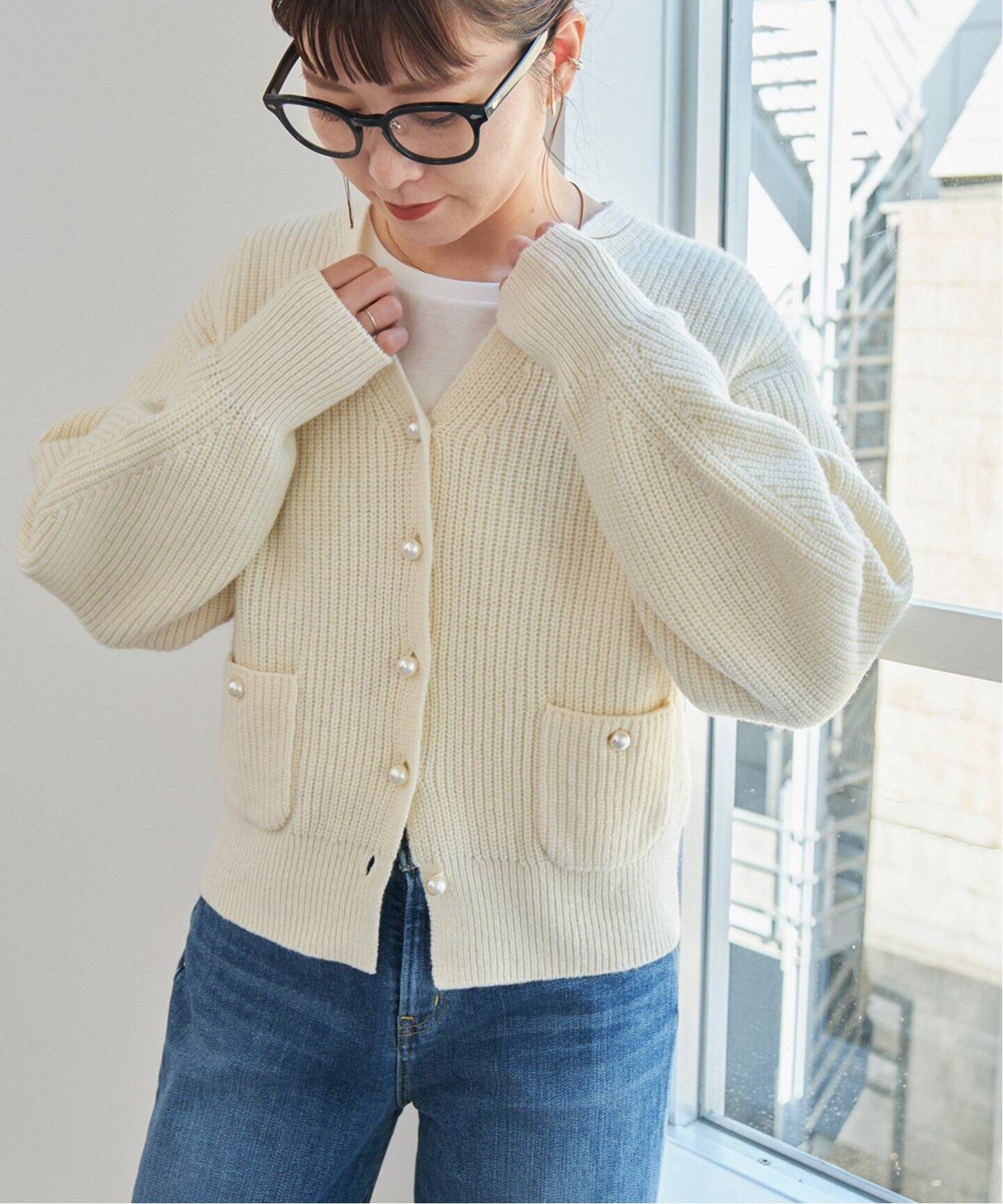 パール畦ニット カーディガン（カーディガン）｜Spick and Span  